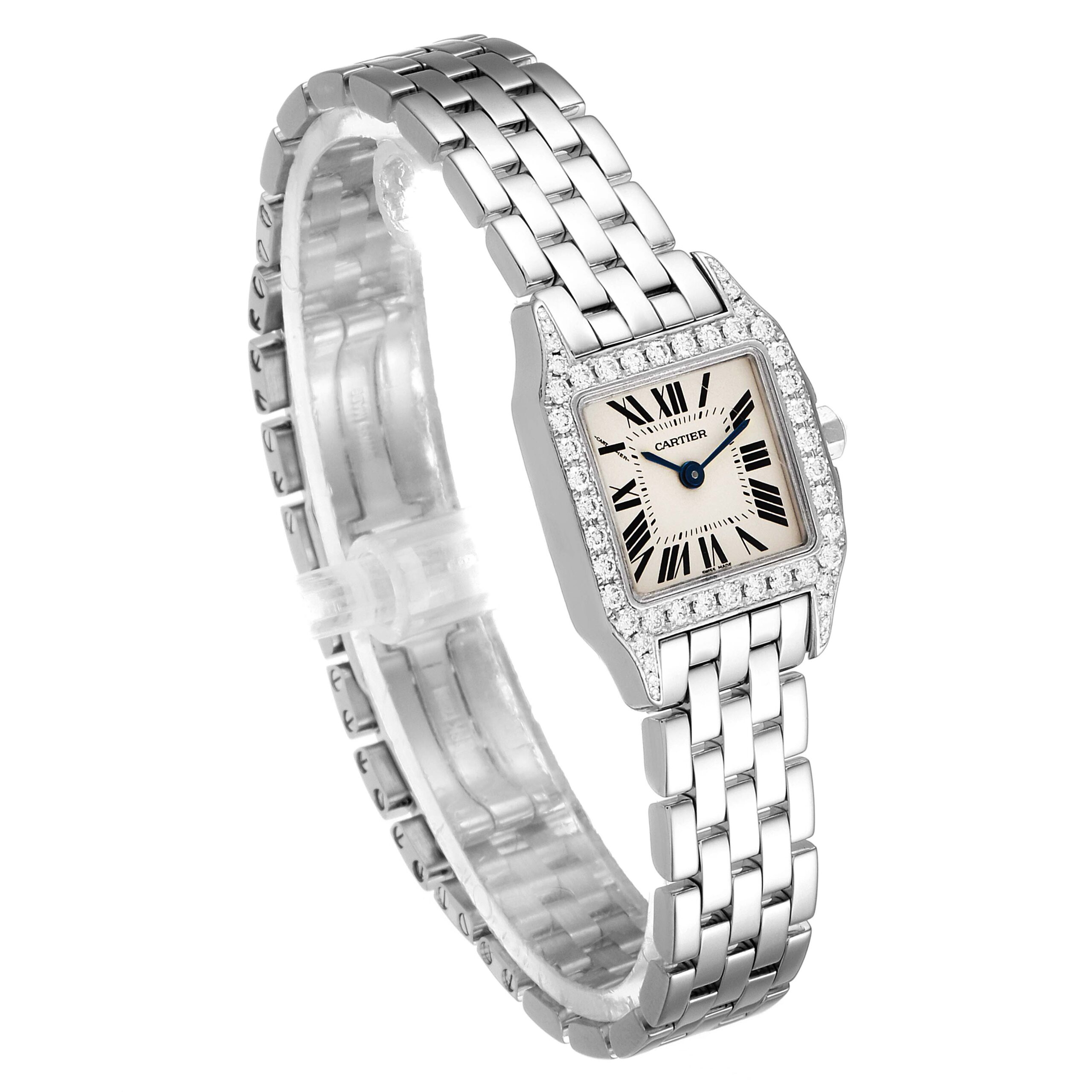 Cartier Santos Demoiselle White Gold Diamond Ladies Watch WF9005Y8 Box Papers