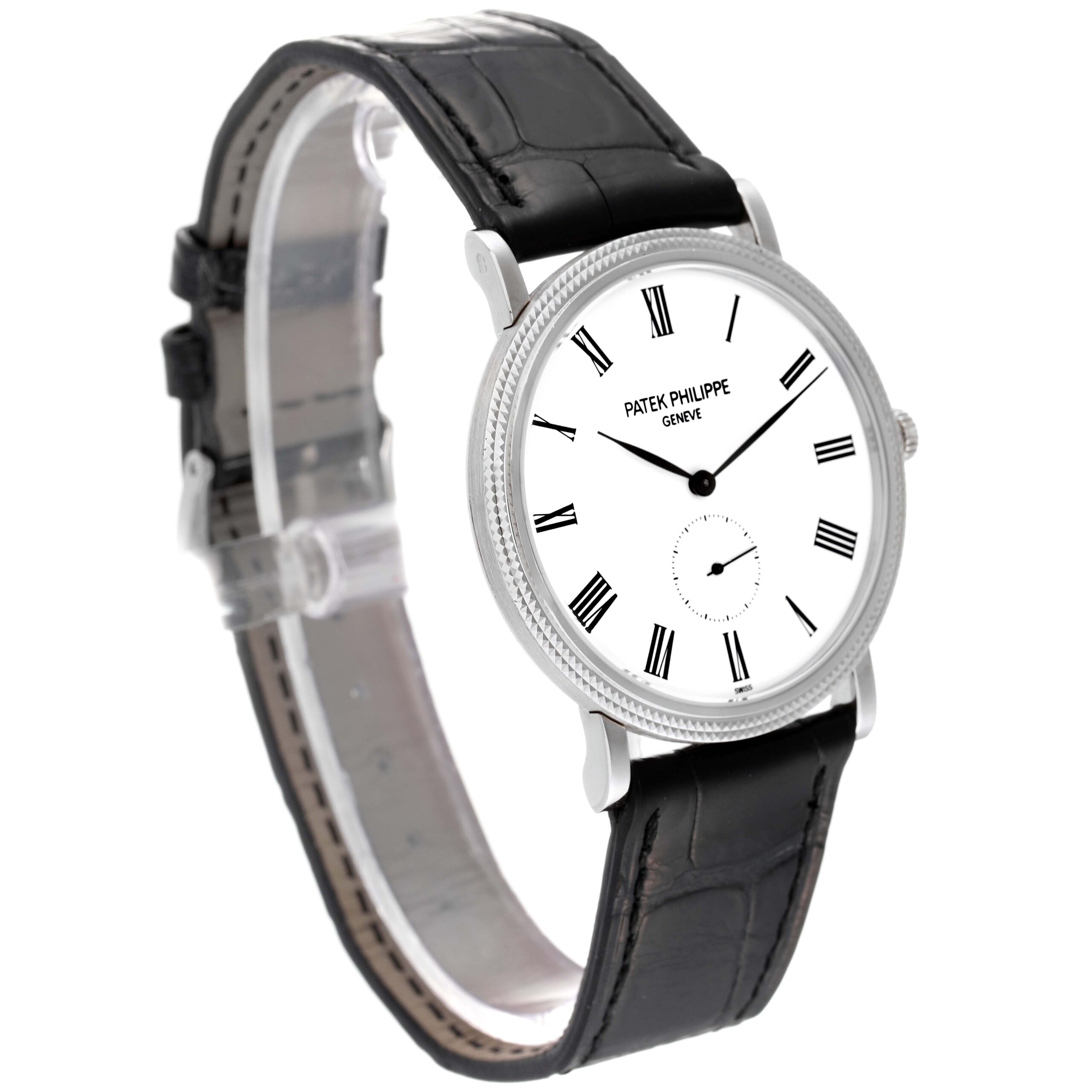 Patek Philippe Calatrava White Gold Black Strap Mens Watch 5119