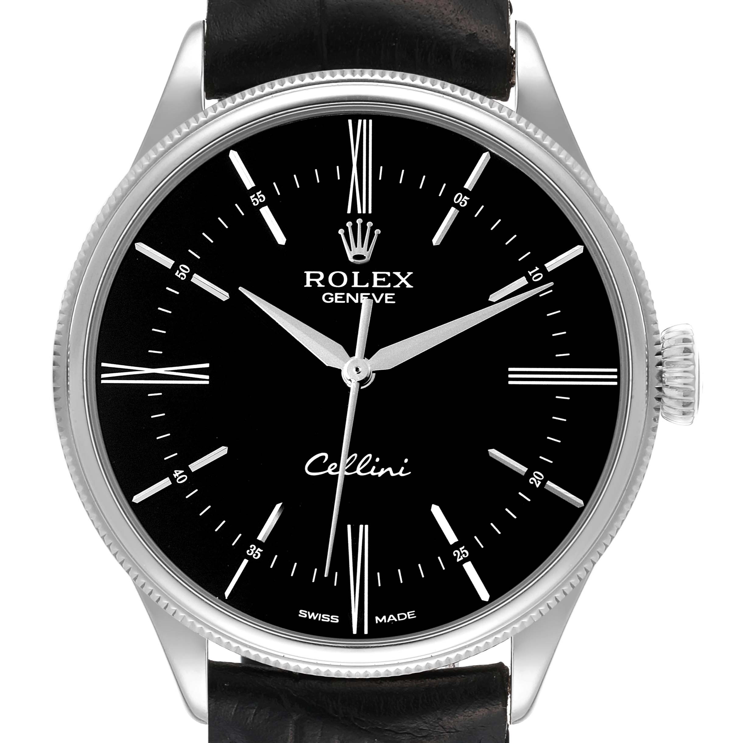 Rolex Cellini Time White Gold Black Dial Mens Watch 50509 Box Card