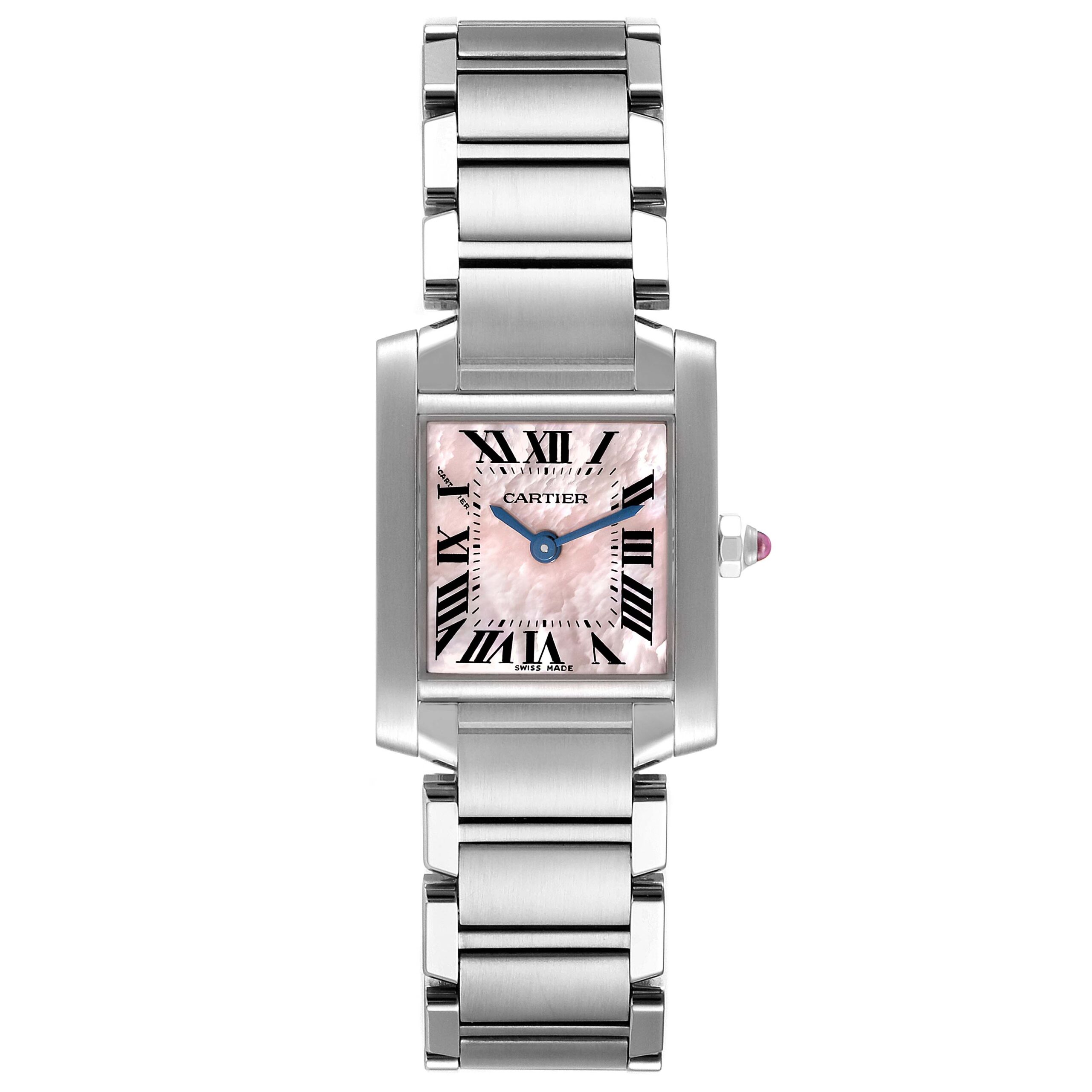 Cartier Tank Francaise Pink Mother of Pearl Steel Ladies Watch W51028Q3