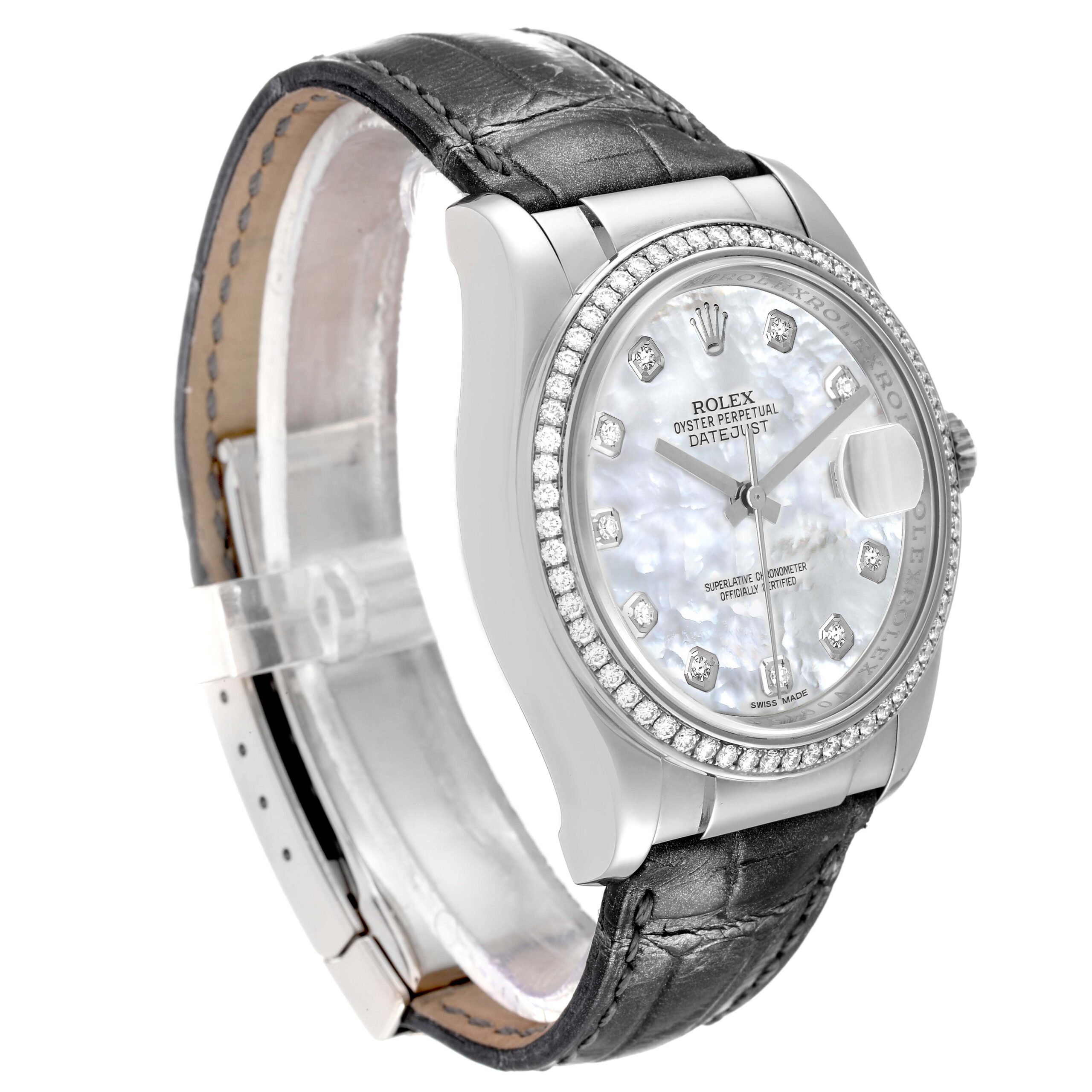 Rolex Datejust White Gold Mother of Pearl Dial Diamond Mens Watch 116189