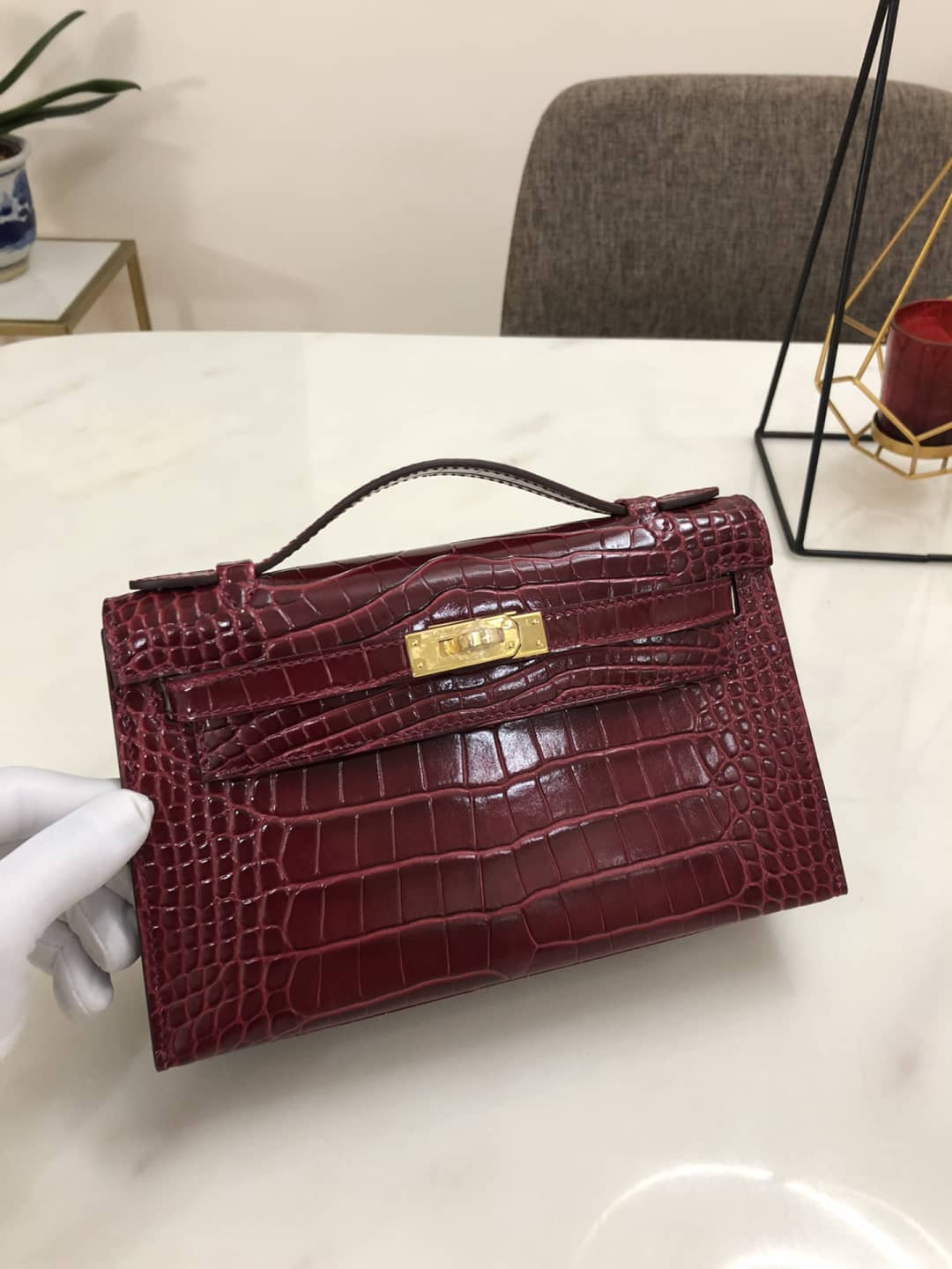 Hermes Kelly Dupe 22CM Crocodile Shiny Replica Bag