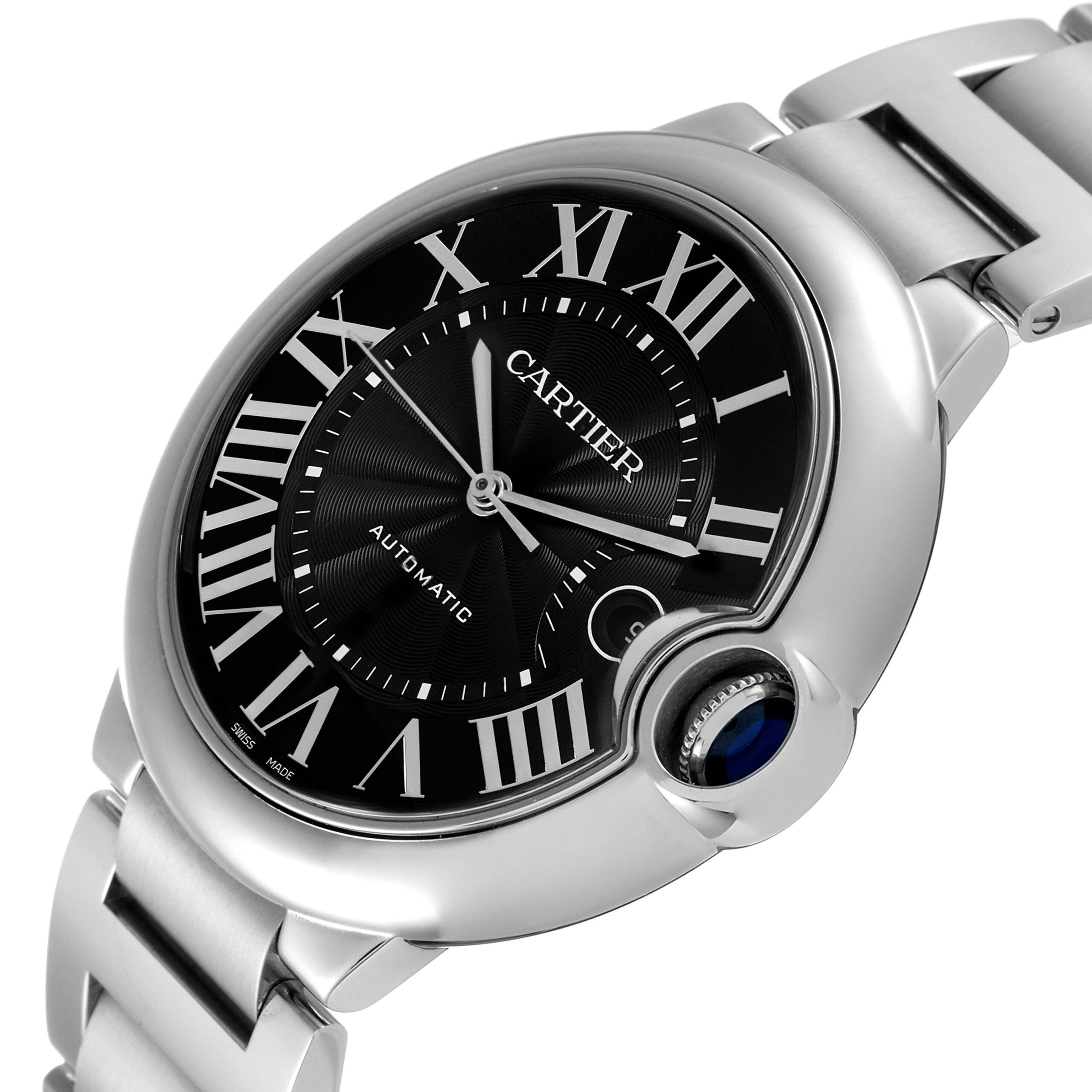 Cartier Ballon Bleu 42mm Black Dial Steel Mens Watch W6920042 Box Papers