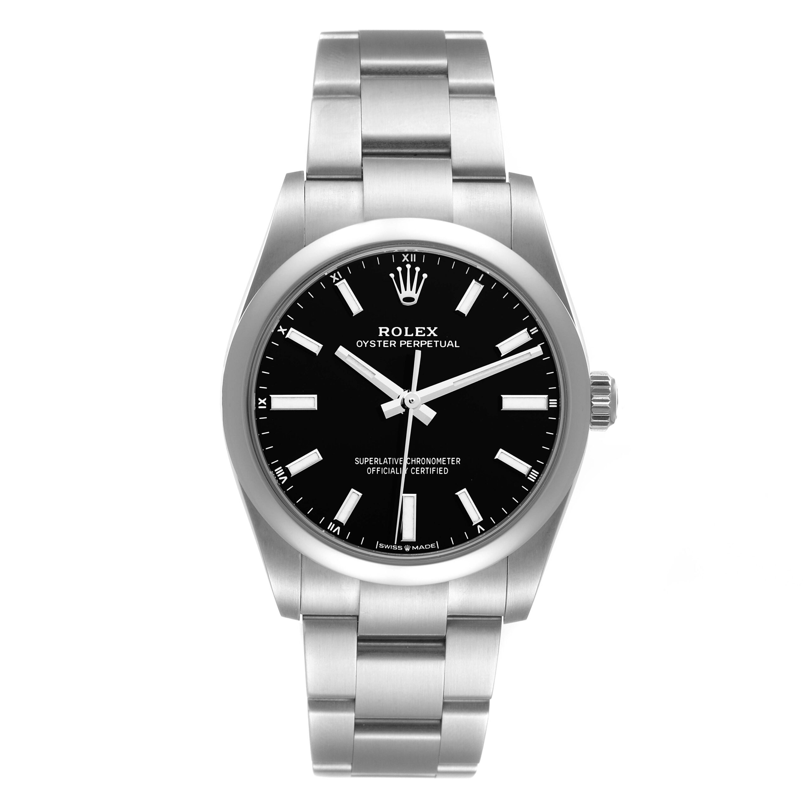 Rolex Oyster Perpetual 34mm Black Dial Steel Mens Watch 124200 Unworn