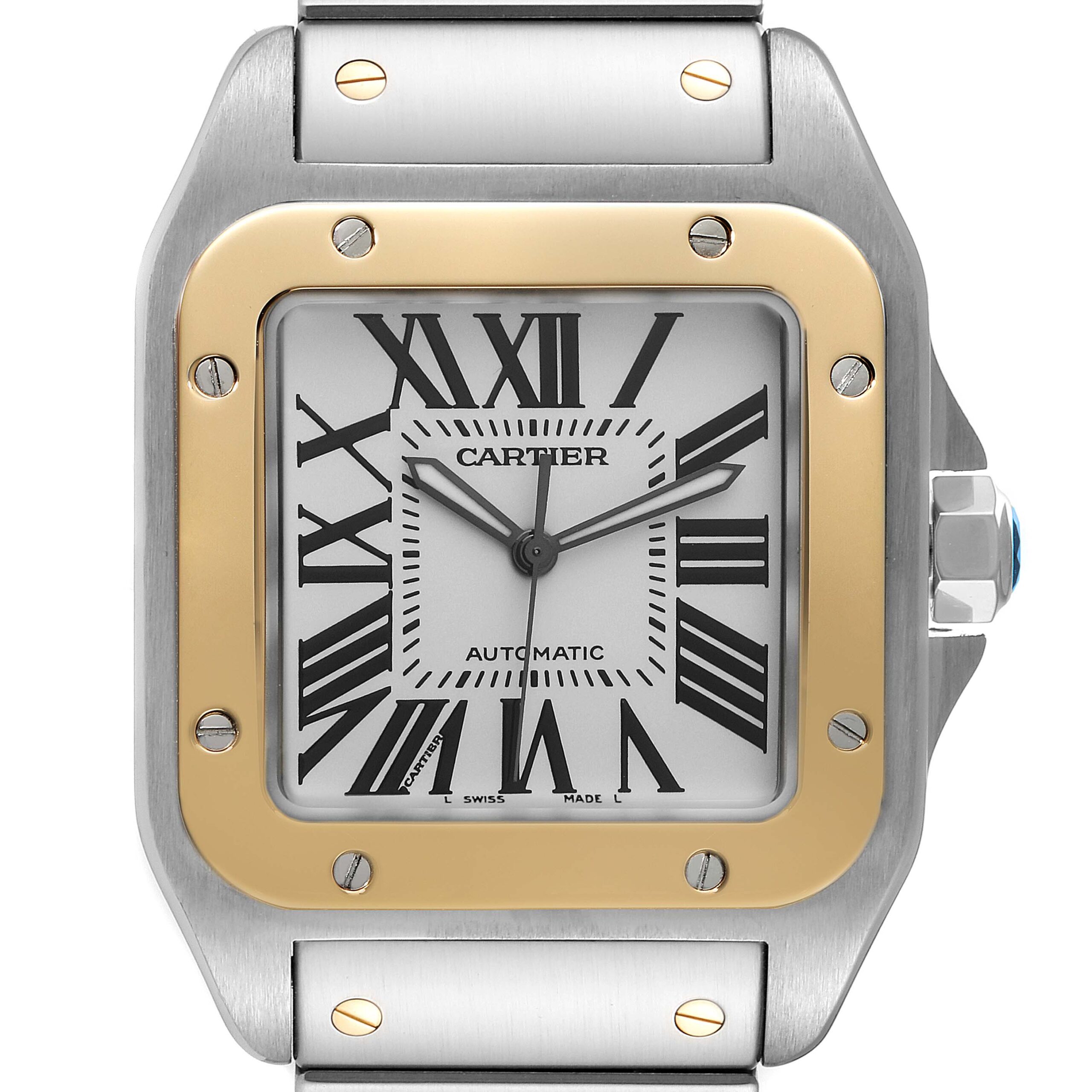 Cartier Santos 100 38mm Steel Yellow Gold Mens Watch W200728G