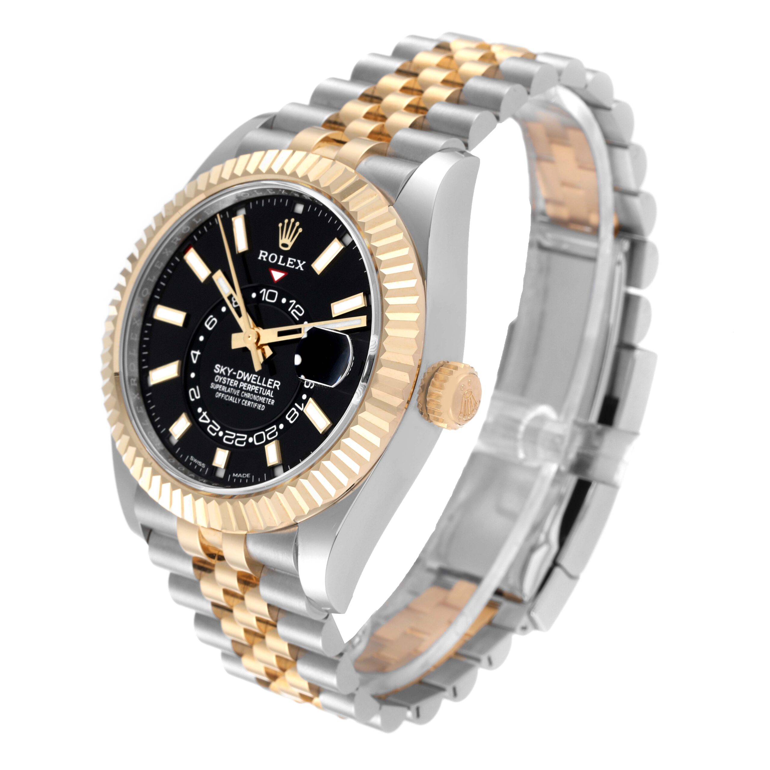 Rolex Sky Dweller Steel Yellow Gold Black Dial Mens Watch 326933 Unworn