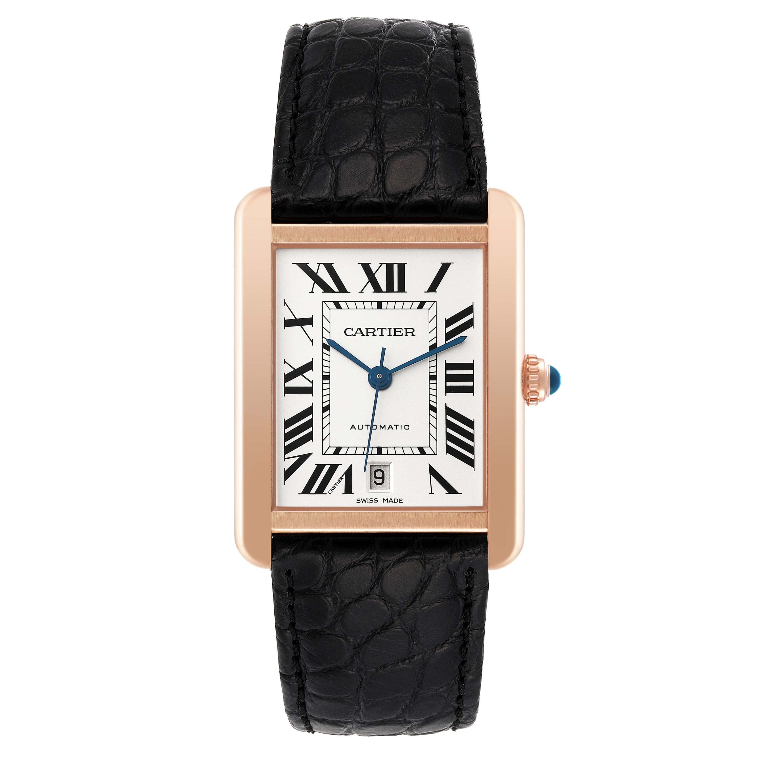 Cartier Tank Solo XL Rose Gold Silver Dial Mens Watch W5200026