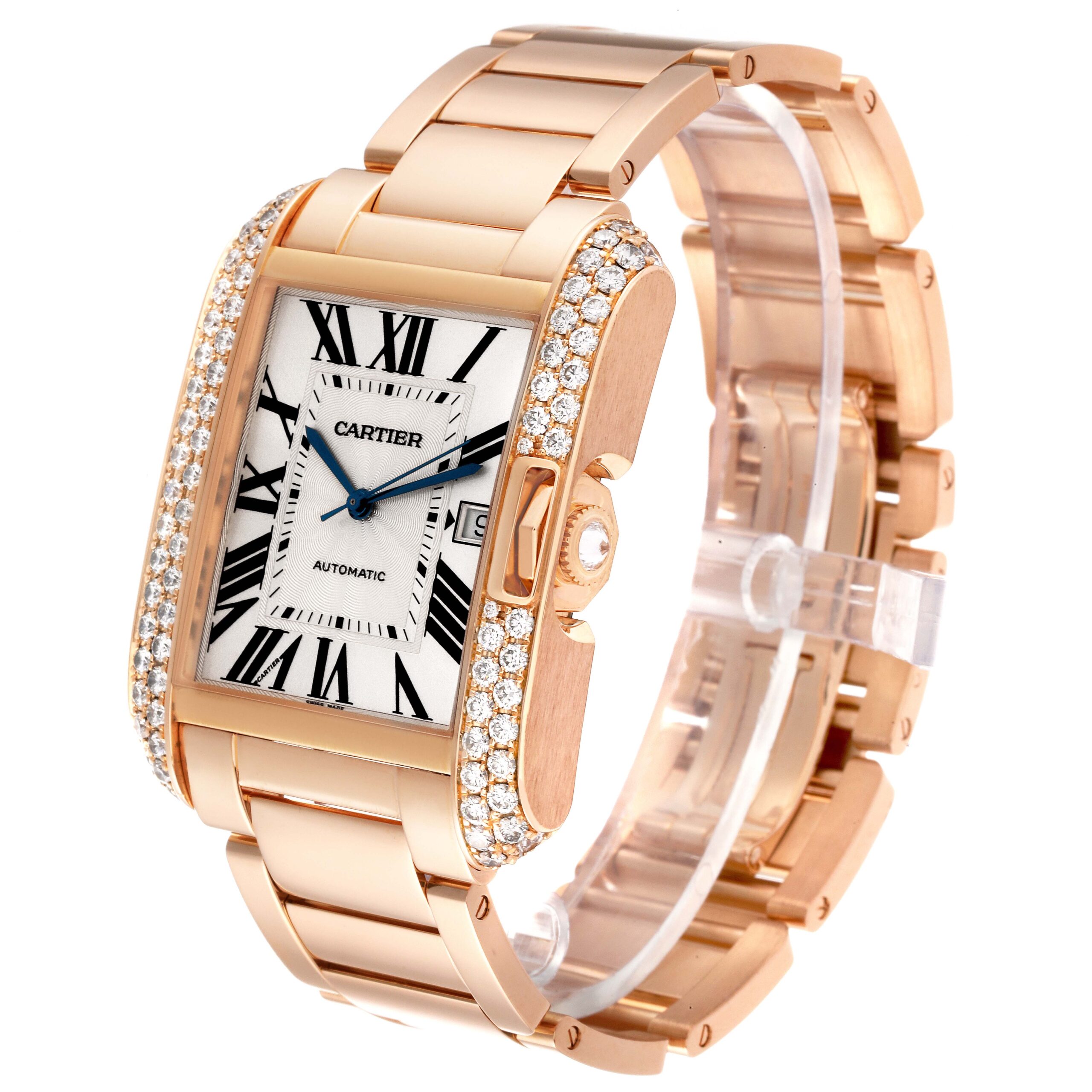 Cartier Tank Anglaise Large 18K Rose Gold Diamond Watch WT100004 Box Papers