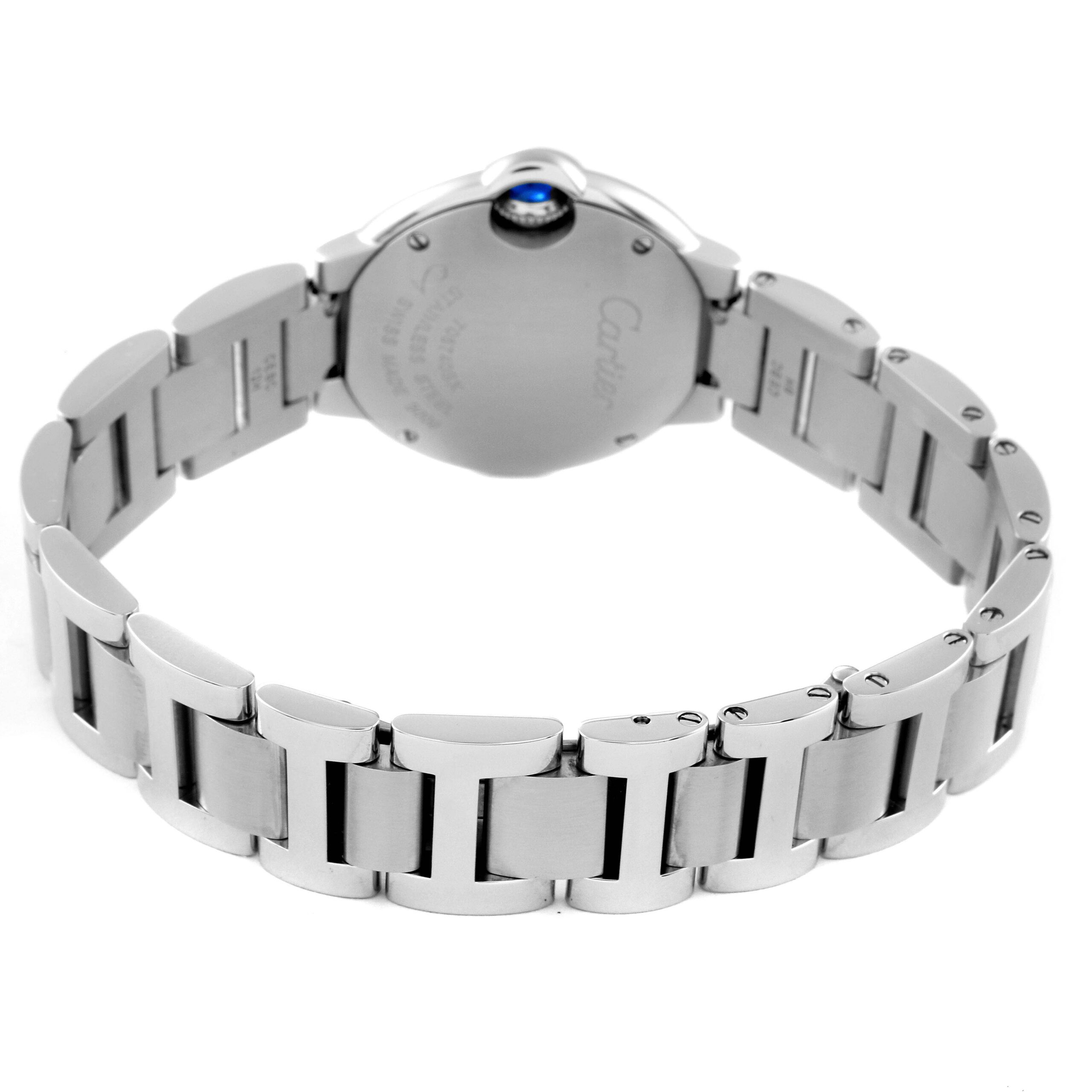Cartier Ballon Bleu Steel Silver Dial Diamond Ladies Watch W4BB0015 Box Papers