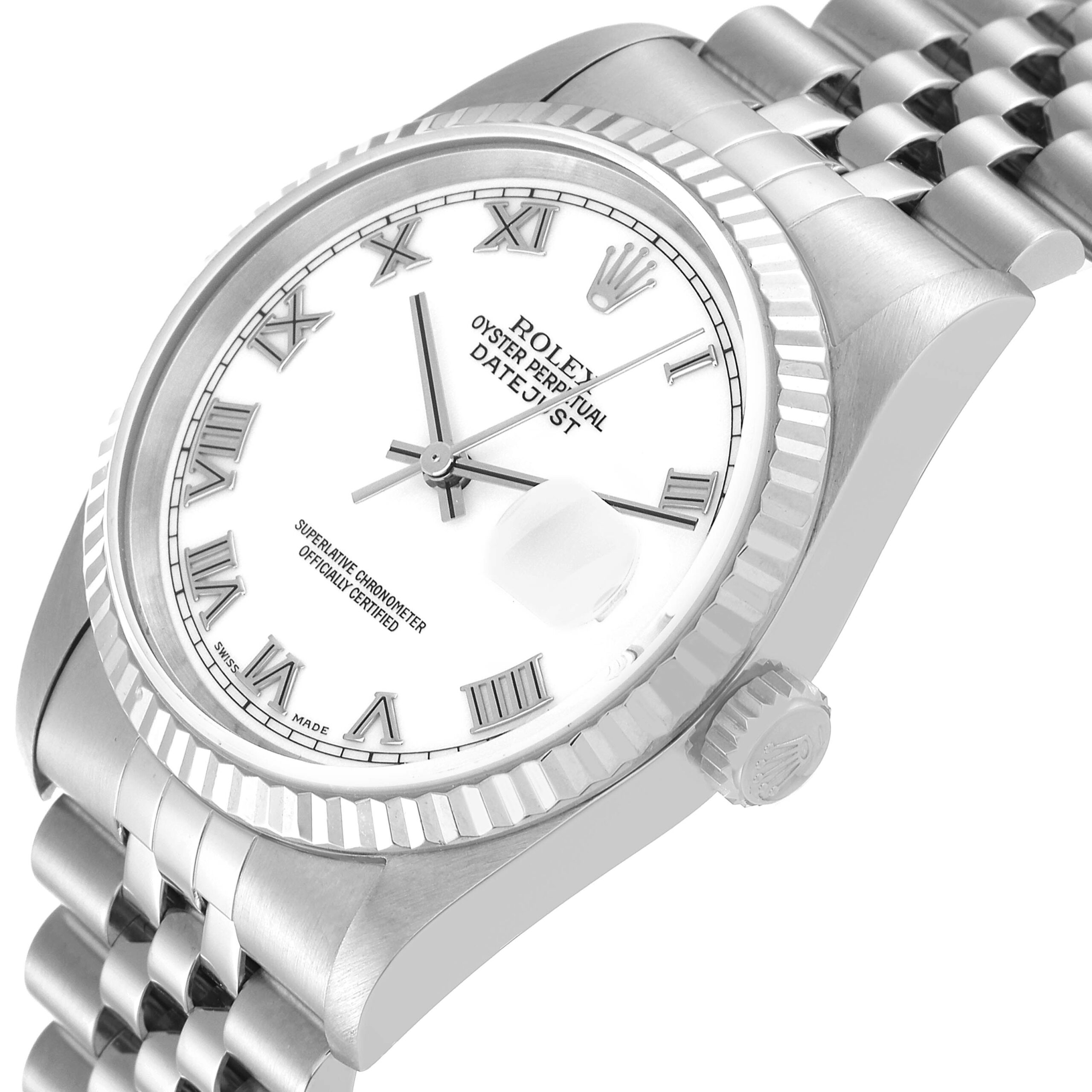 Rolex Datejust Steel White Gold White Dial Mens Watch 16234