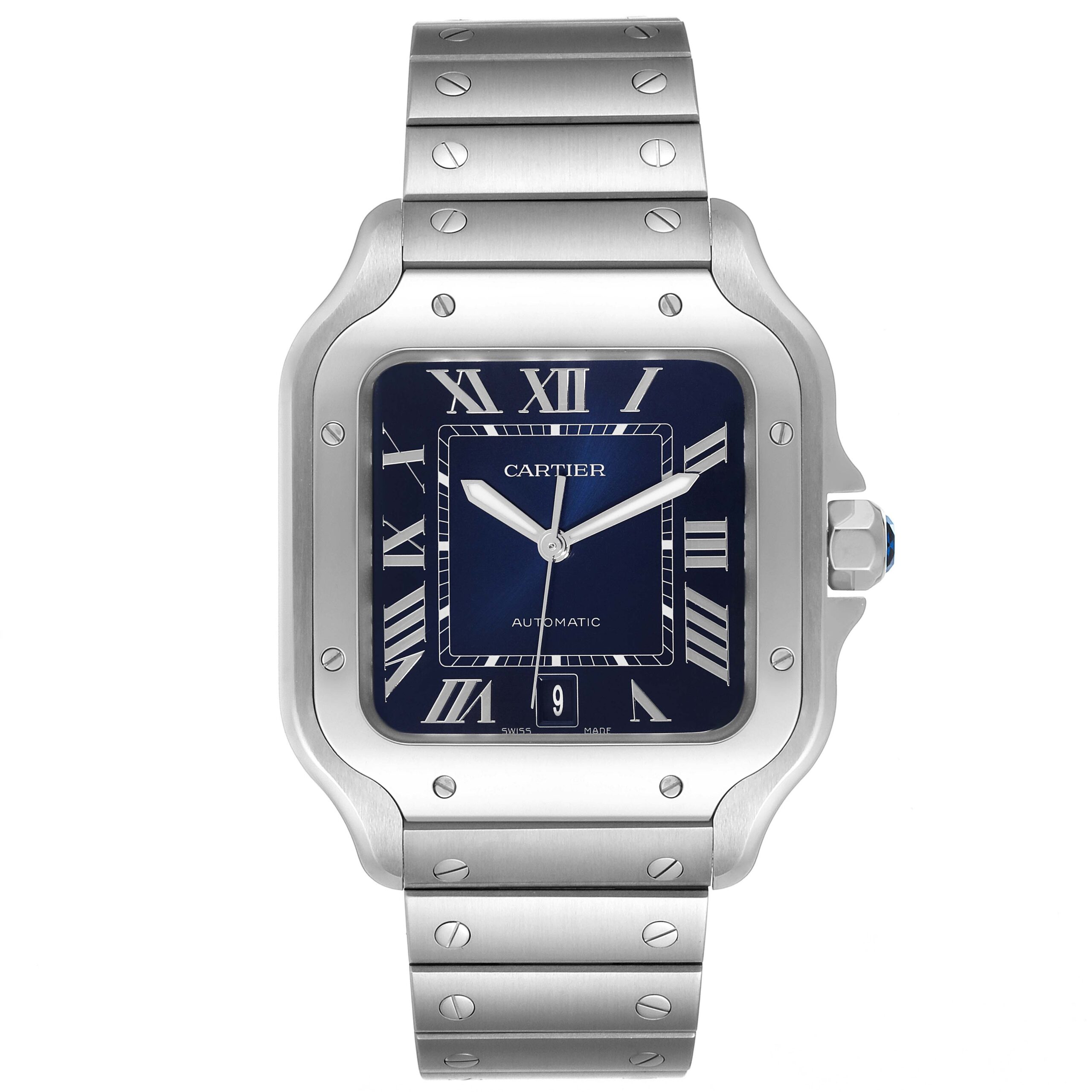 Cartier Santos Stainless Steel Blue Dial Mens Watch WSSA0030 Unworn