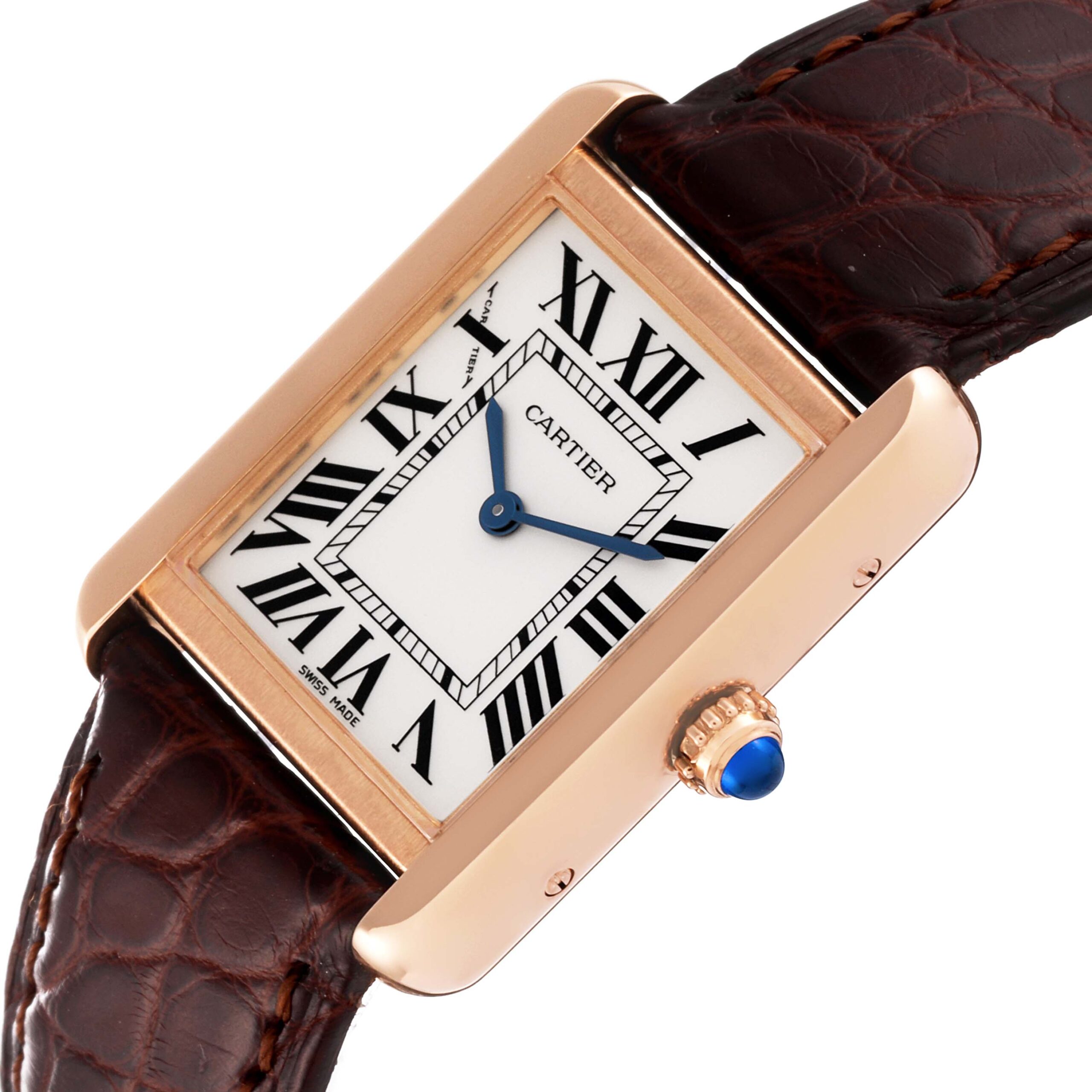 Cartier Tank Solo Rose Gold Steel Brown Strap Ladies Watch W5200024 Box Papers