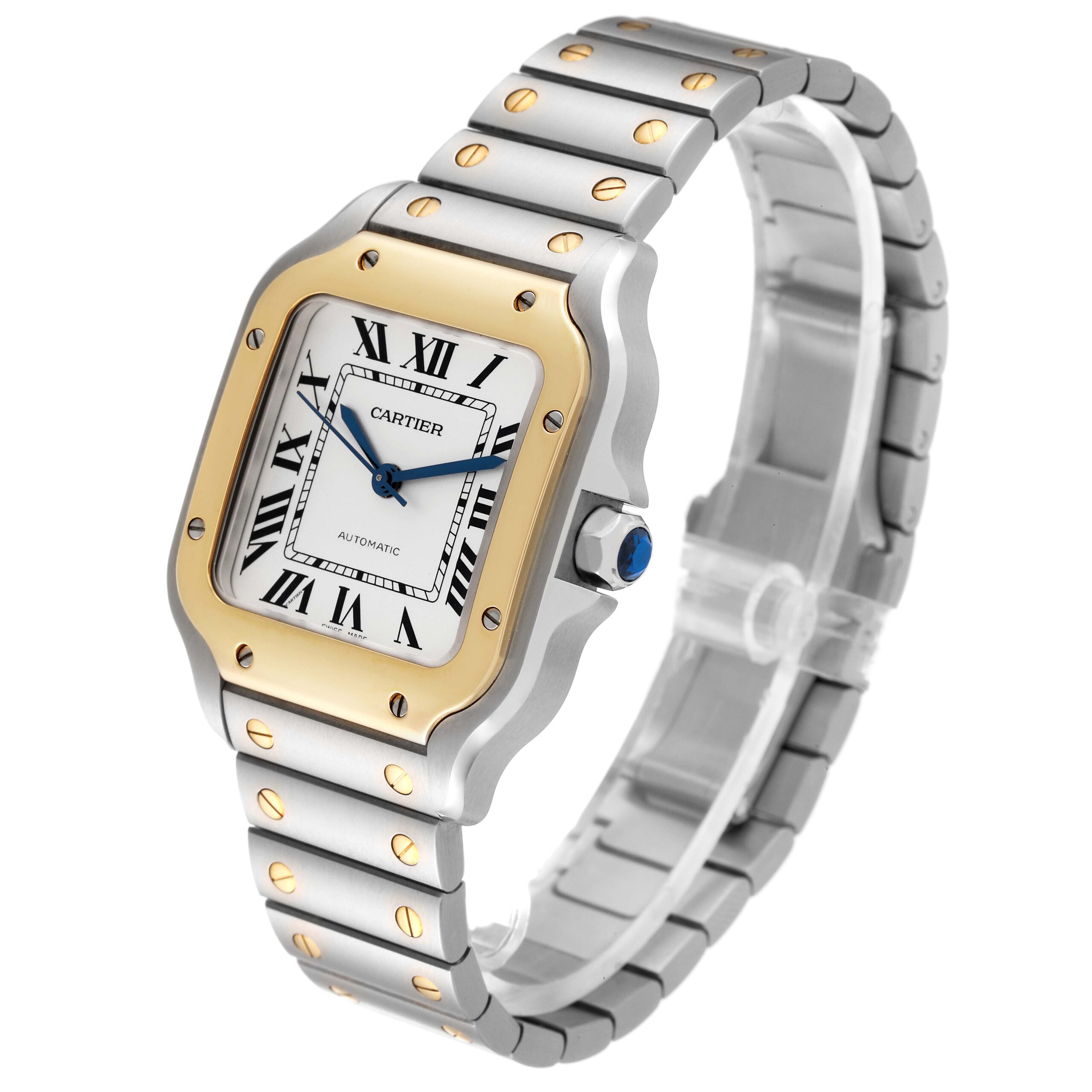 Cartier Santos Medium Steel Yellow Gold Mens Watch W2SA0016 Box Card