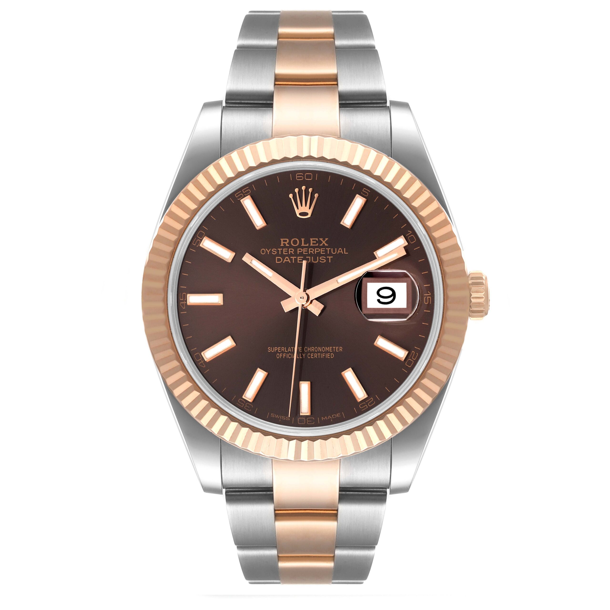 Rolex Datejust 41 Steel Rose Gold Chocolate Dial Mens Watch 126331 Box Card