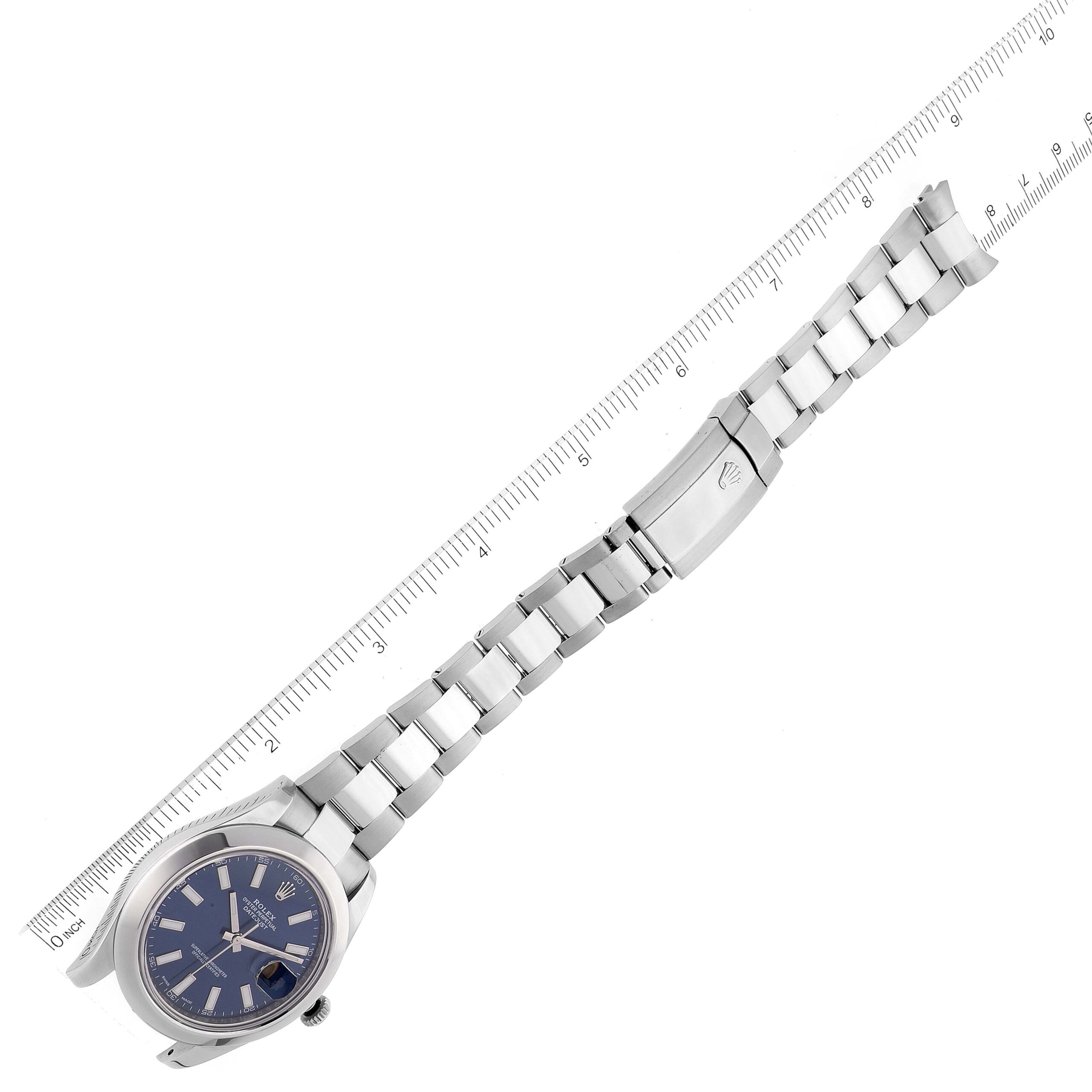 Rolex Datejust II Blue Baton Dial Steel Mens Watch 116300 Box Card