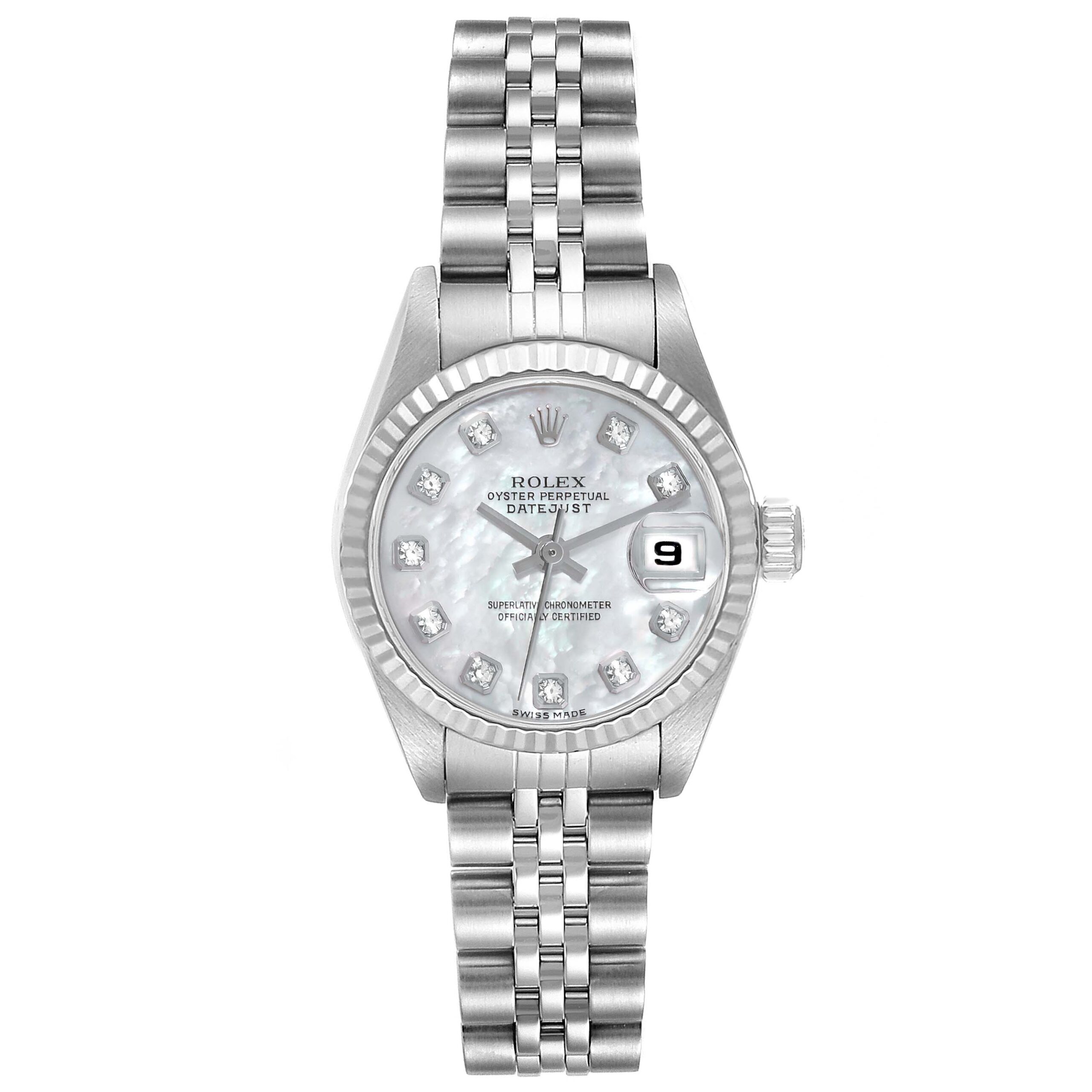 Rolex Datejust Steel White Gold Mother of Pearl Diamond Ladies Watch 79174
