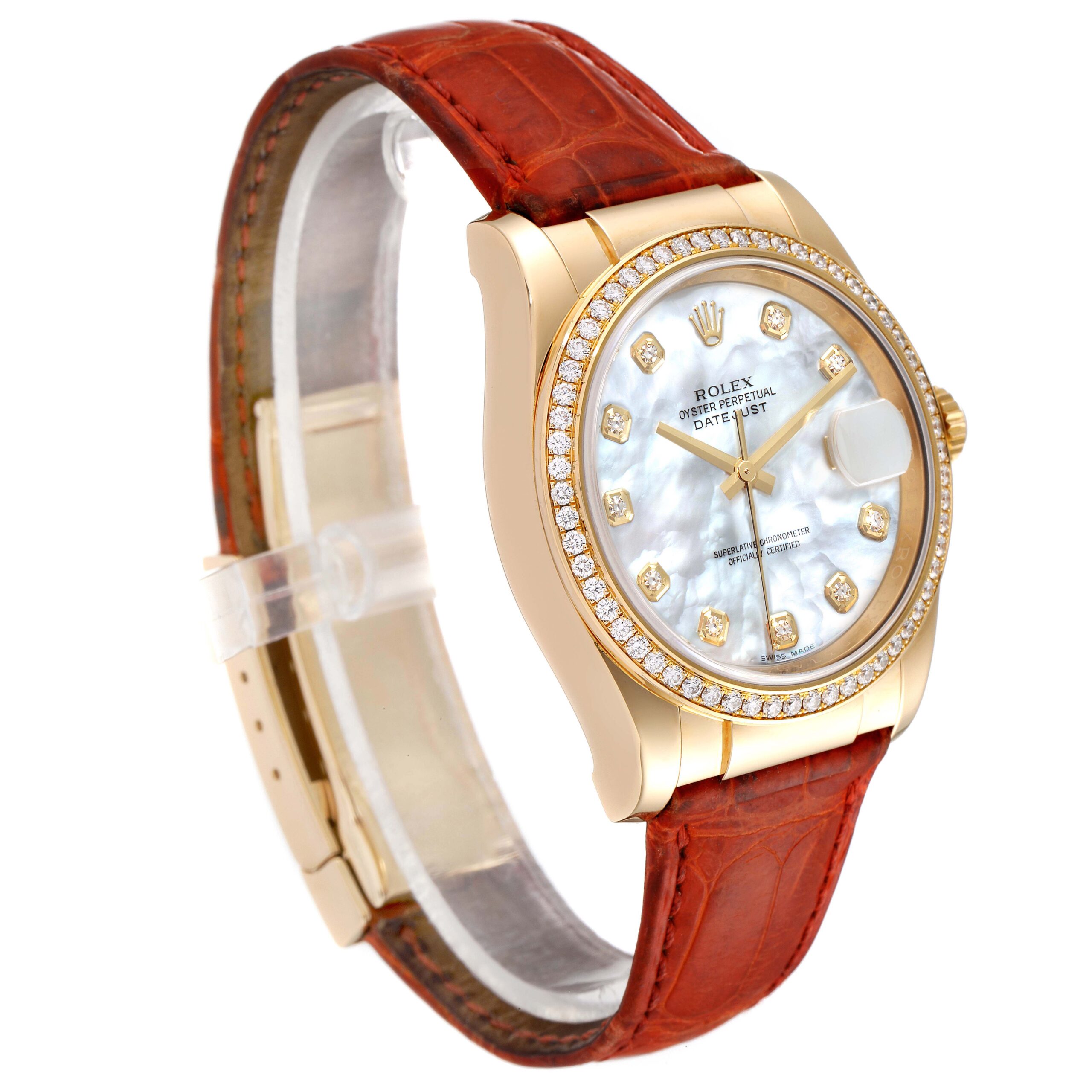 Rolex Datejust Yellow Gold Mother of Pearl Diamond Mens Watch 116188 Box Card