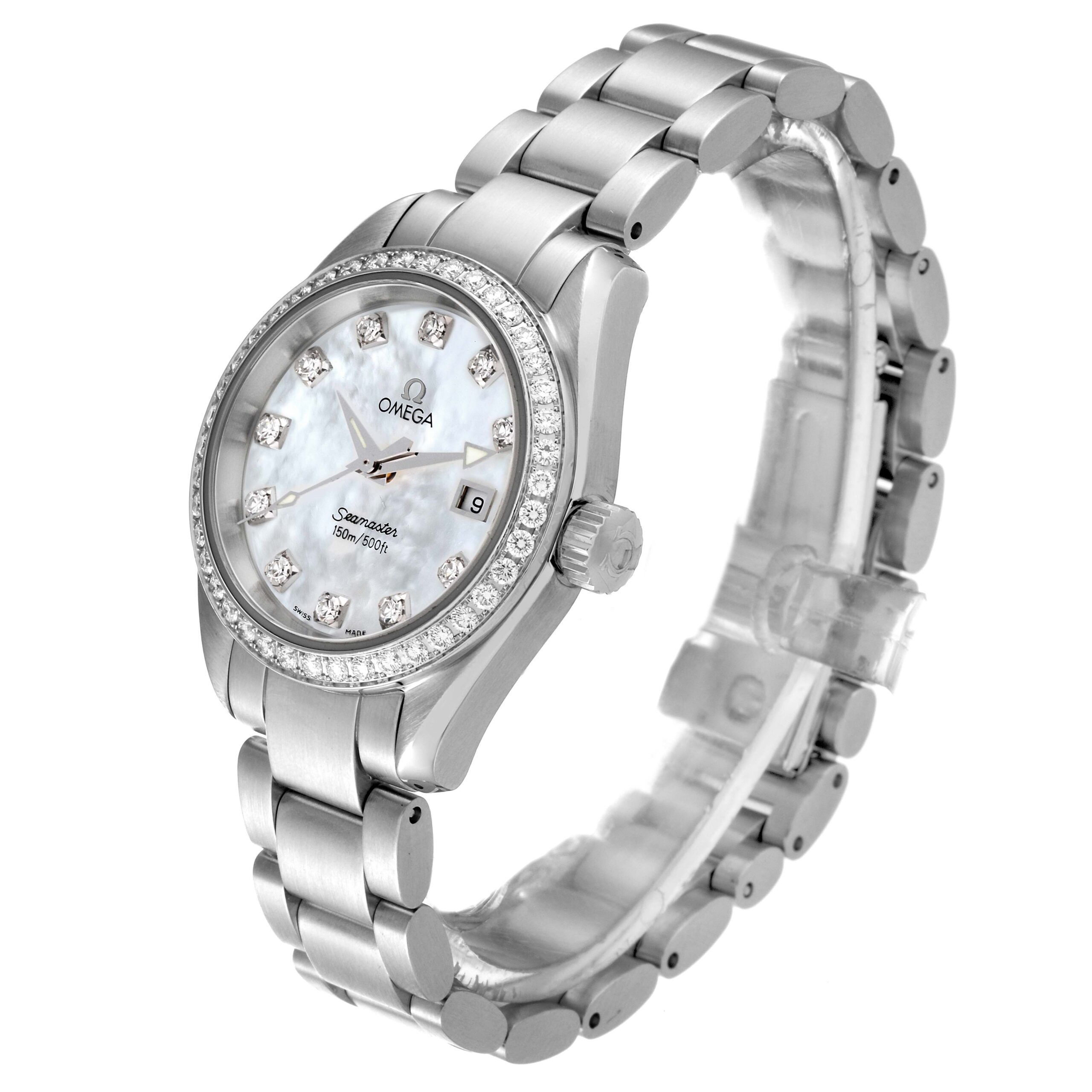 Omega Seamaster Aqua Terra Mother of Pearl Diamond Steel Ladies Watch 2579.75.00 Box Card