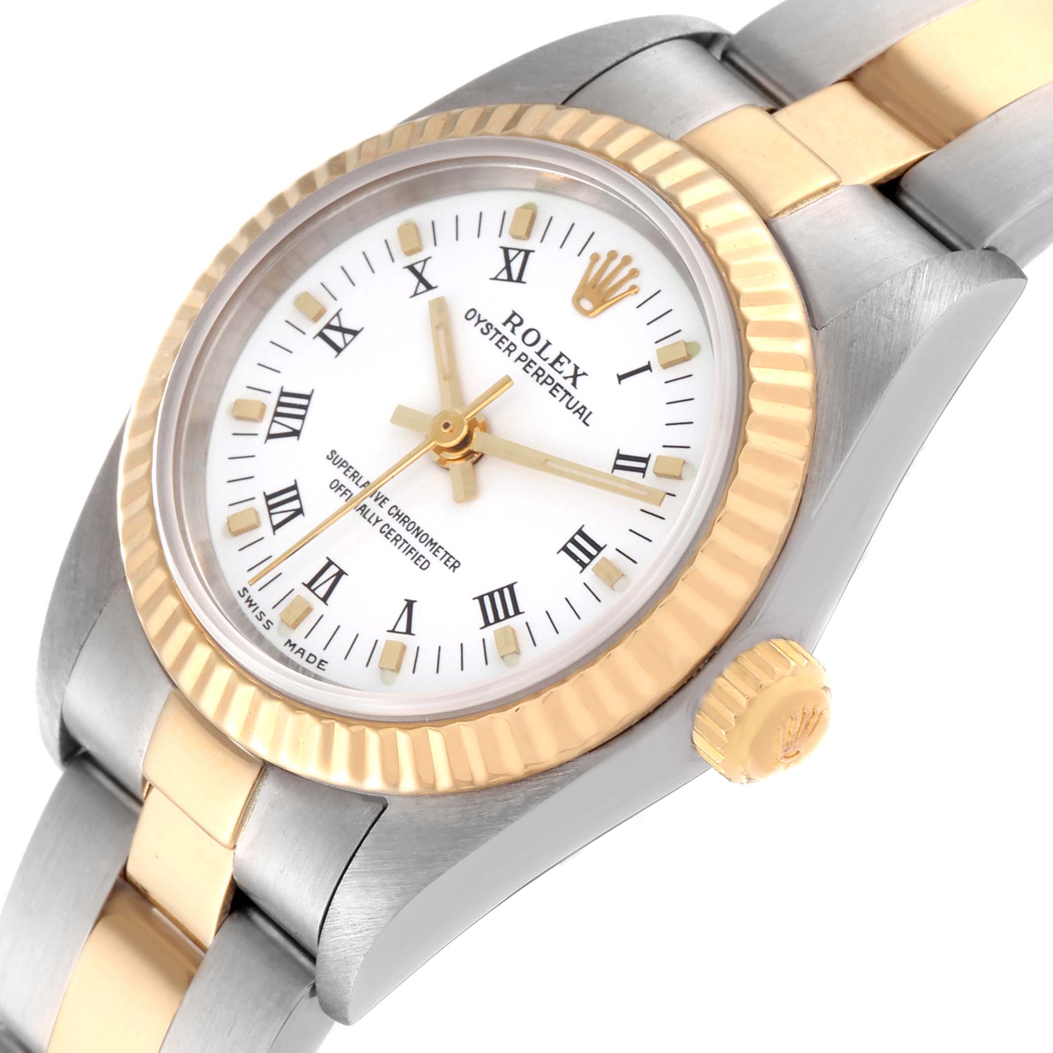 Rolex Oyster Perpetual Steel Yellow Gold White Dial Ladies Watch 76193