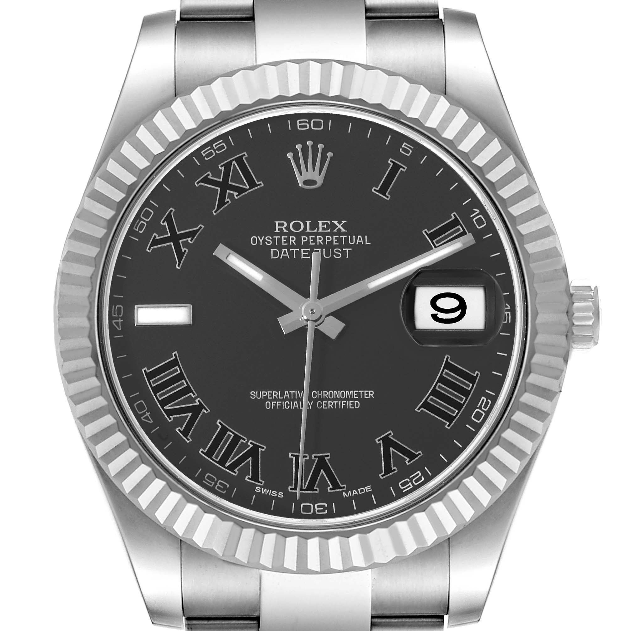 Rolex Datejust II 41mm Grey Dial Steel White Gold Mens Watch 116334 Box Card