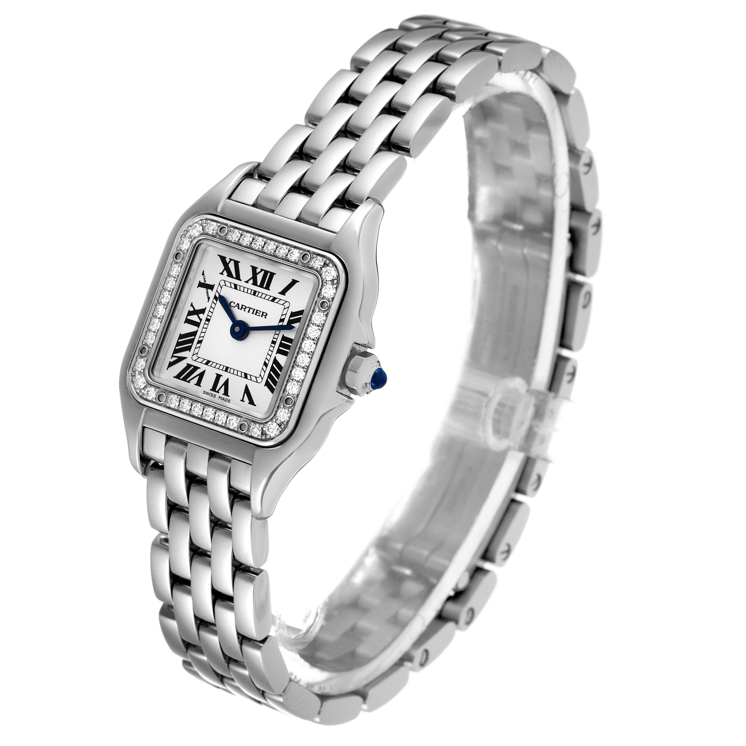 Cartier Panthere Small Steel Diamond Bezel Ladies Watch W4PN0007 Box Card