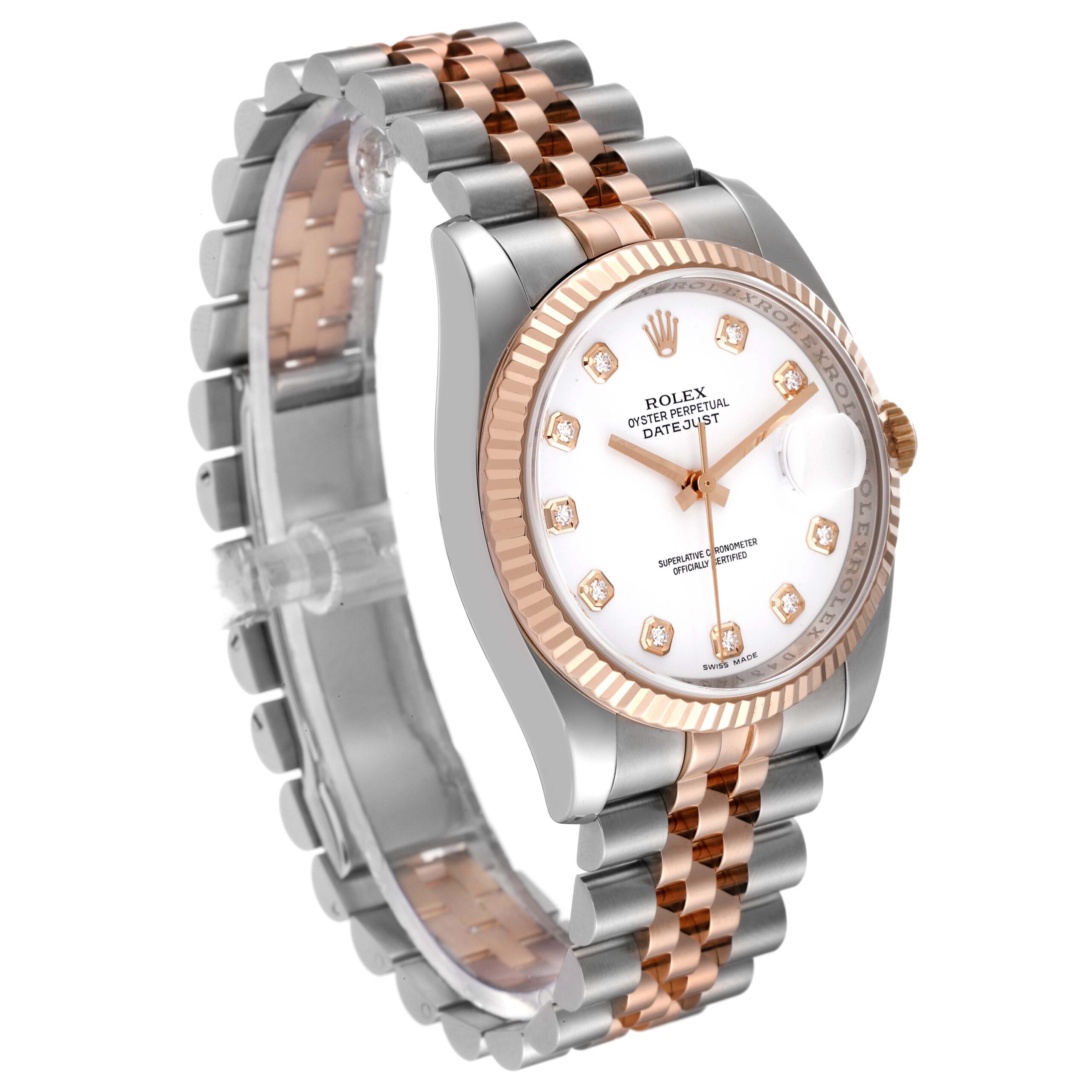 Rolex Datejust Steel Rose Gold White Diamond Dial Mens Watch 116231