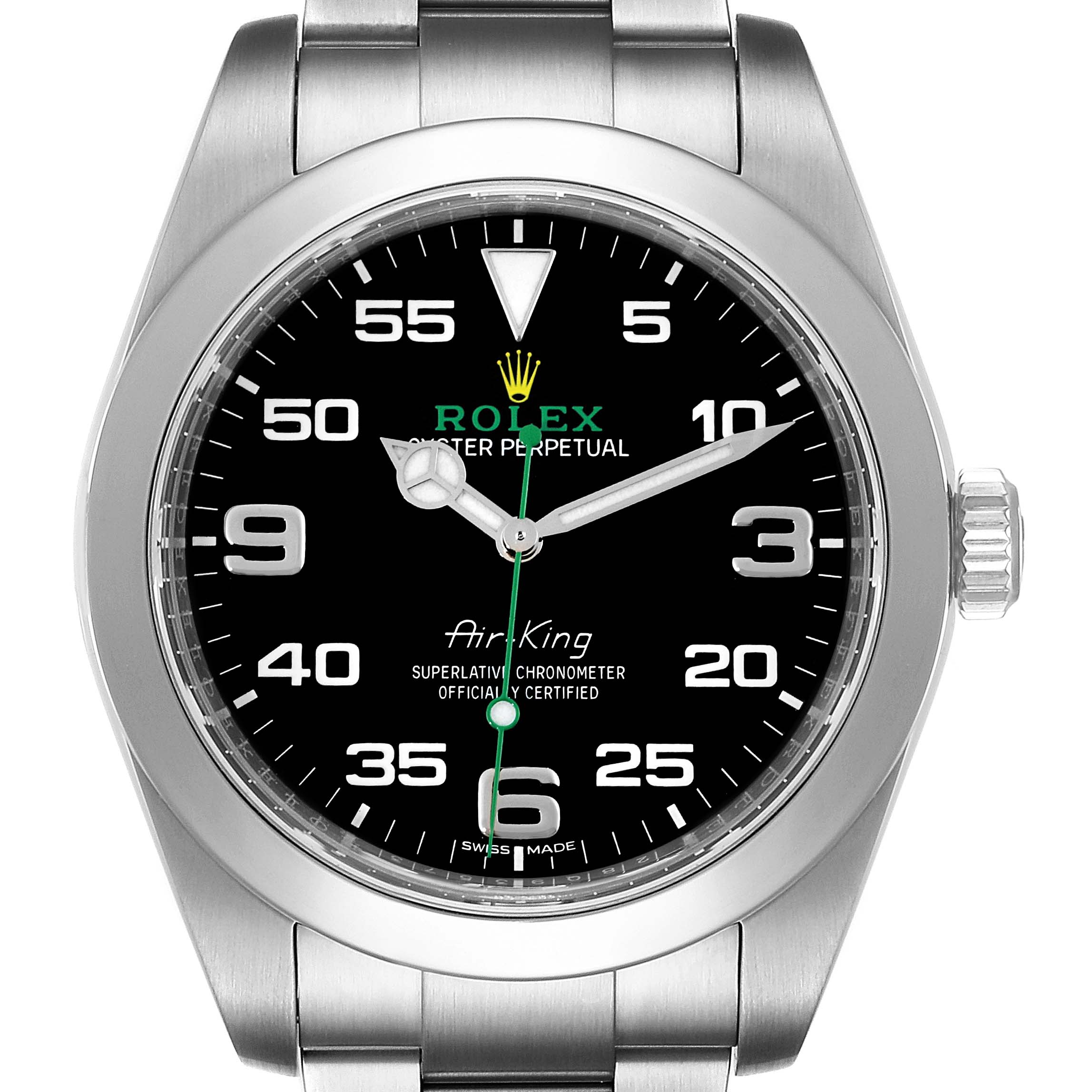 Rolex Oyster Perpetual Air King Green Hand Steel Mens Watch 116900