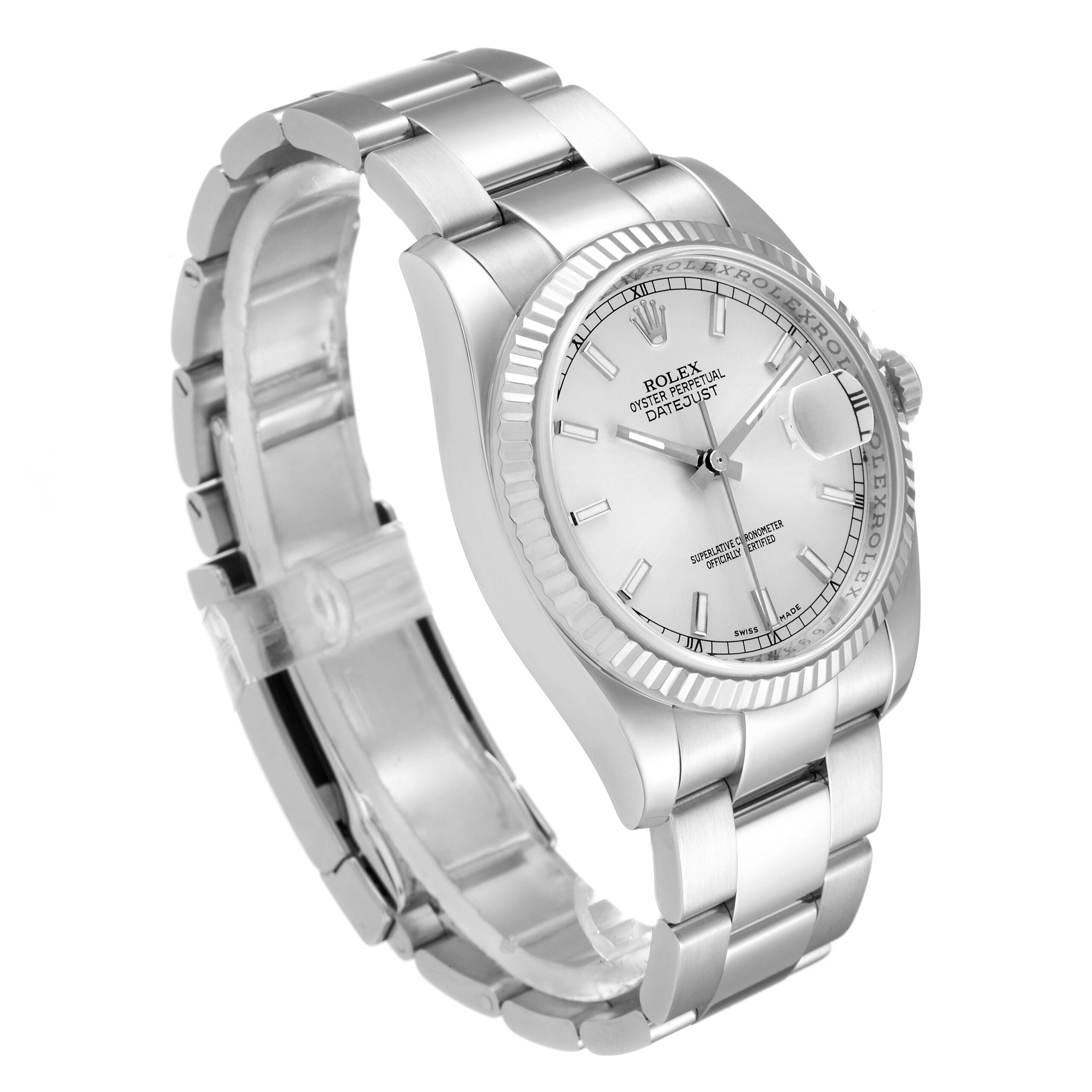 Rolex Datejust Steel White Gold Silver Dial Mens Watch 116234 Box Papers