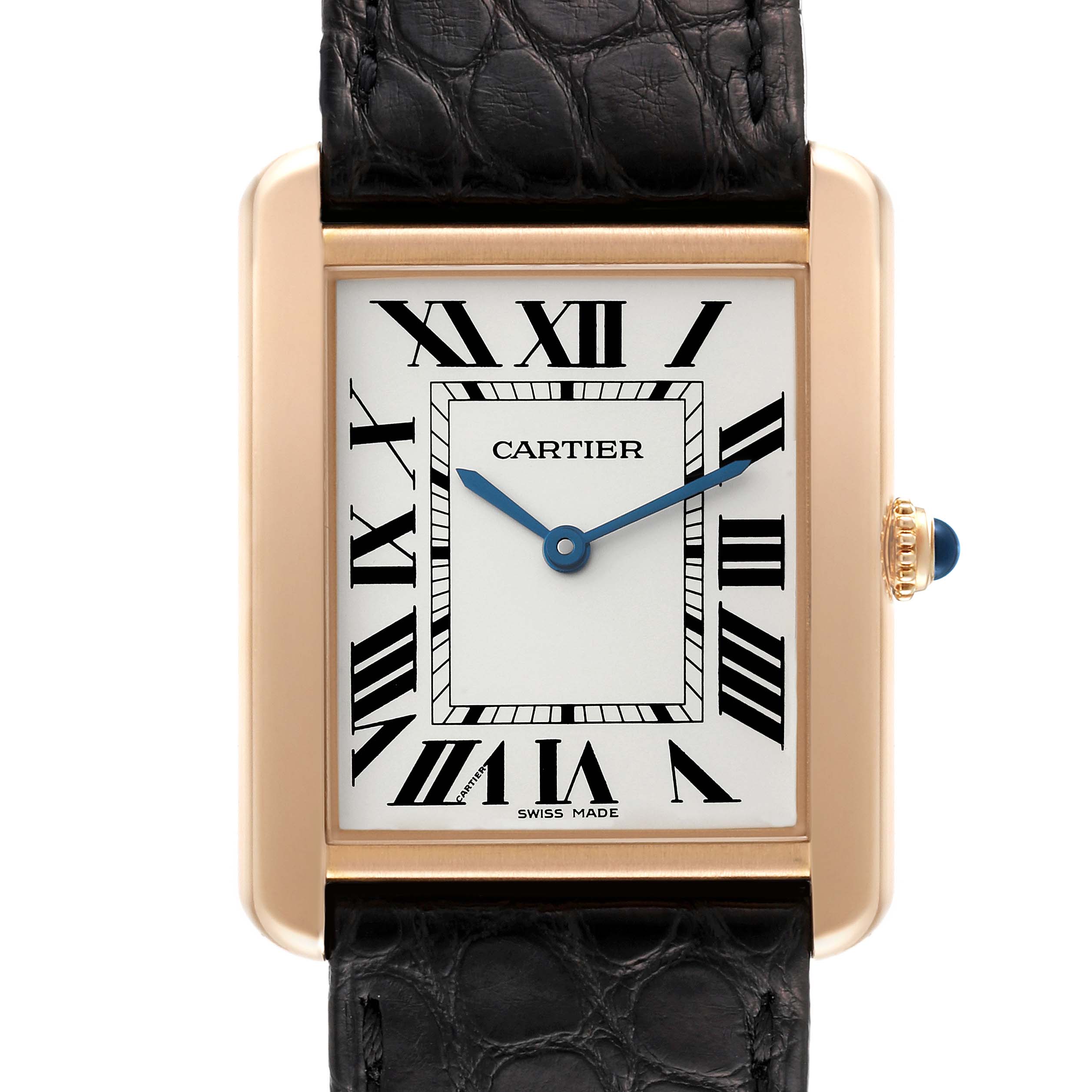 Cartier Tank Solo Large Rose Gold Steel Brown Strap Mens Watch W5200025