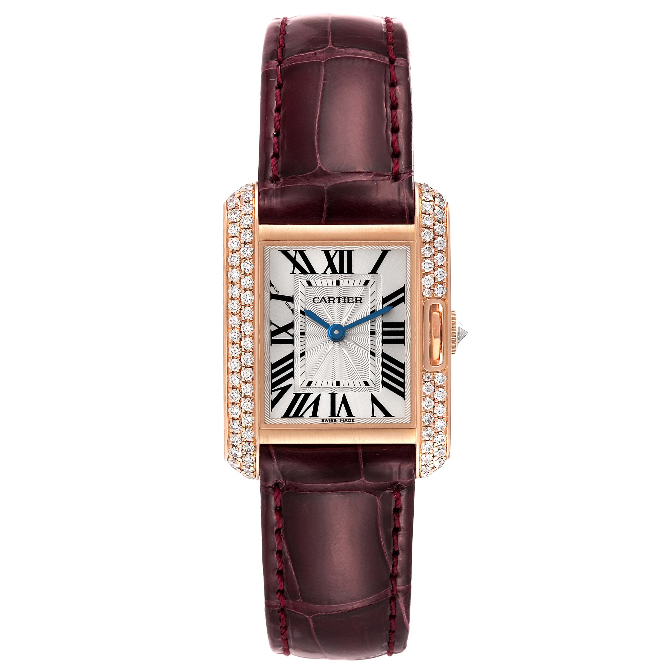 Cartier Tank Anglaise Rose Gold Silver Dial Diamond Ladies Watch WT100013