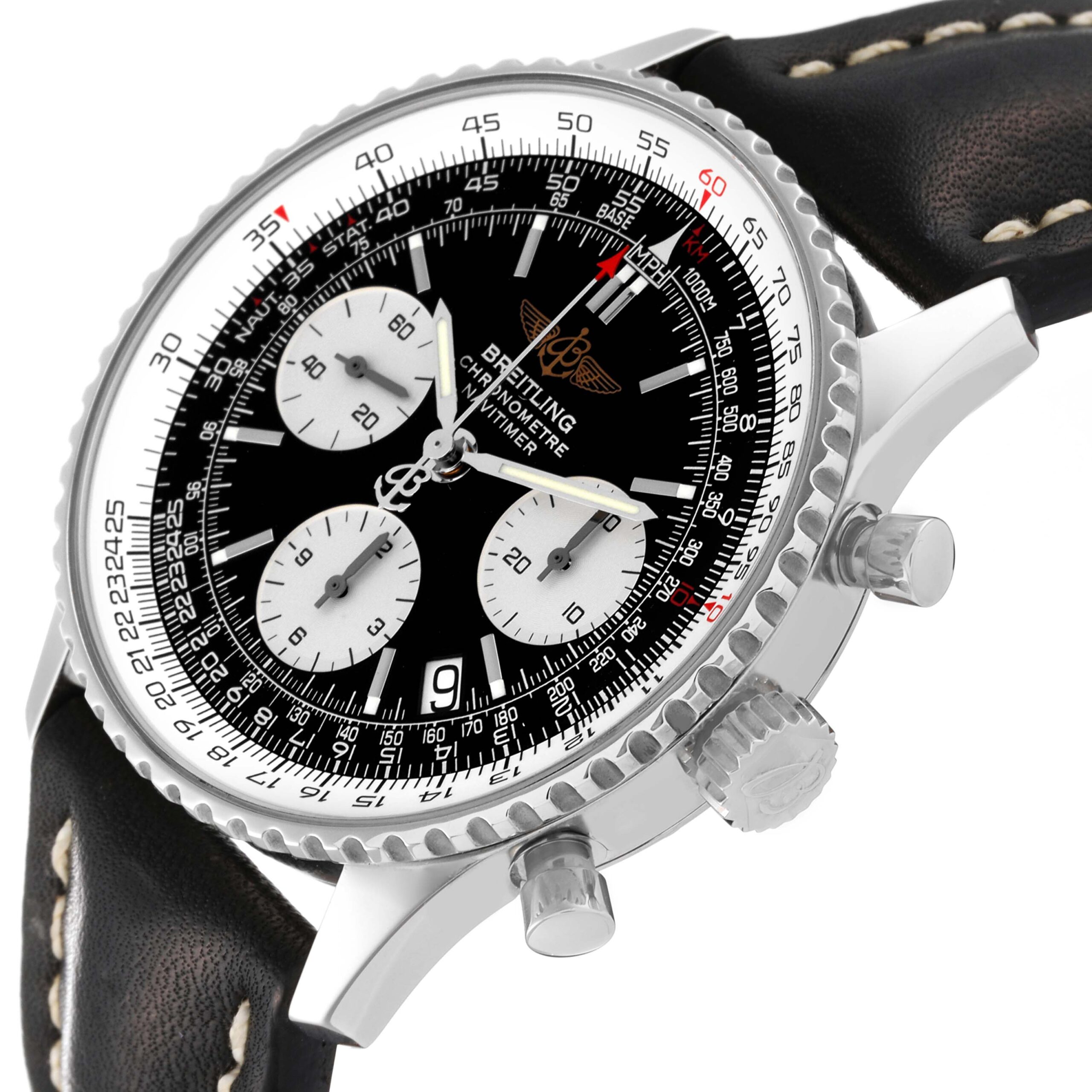 Breitling Navitimer Black Dial Chronograph Steel Mens Watch A23322 Box Papers