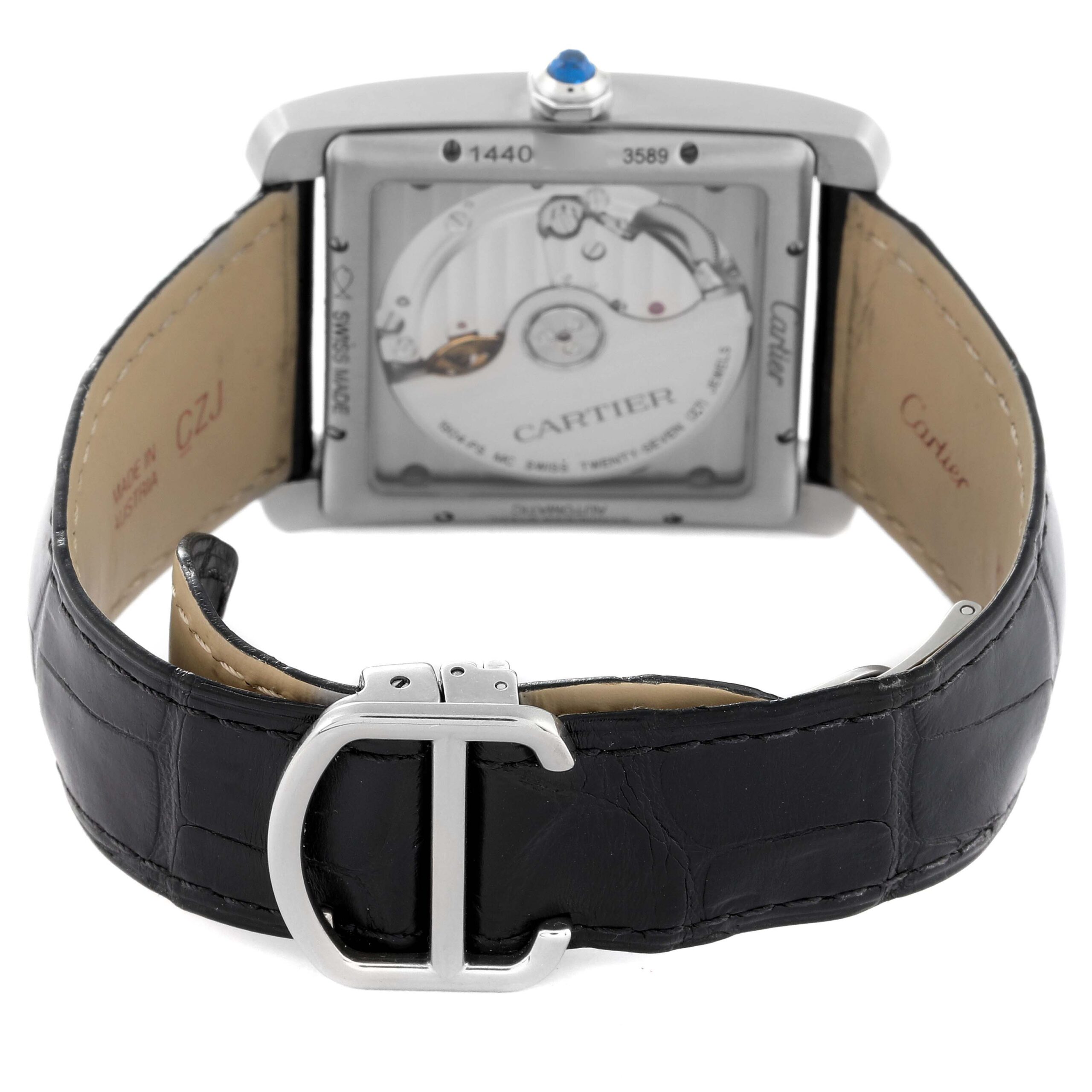 Cartier Tank MC Silver Dial Black Strap Steel Mens Watch W5330003