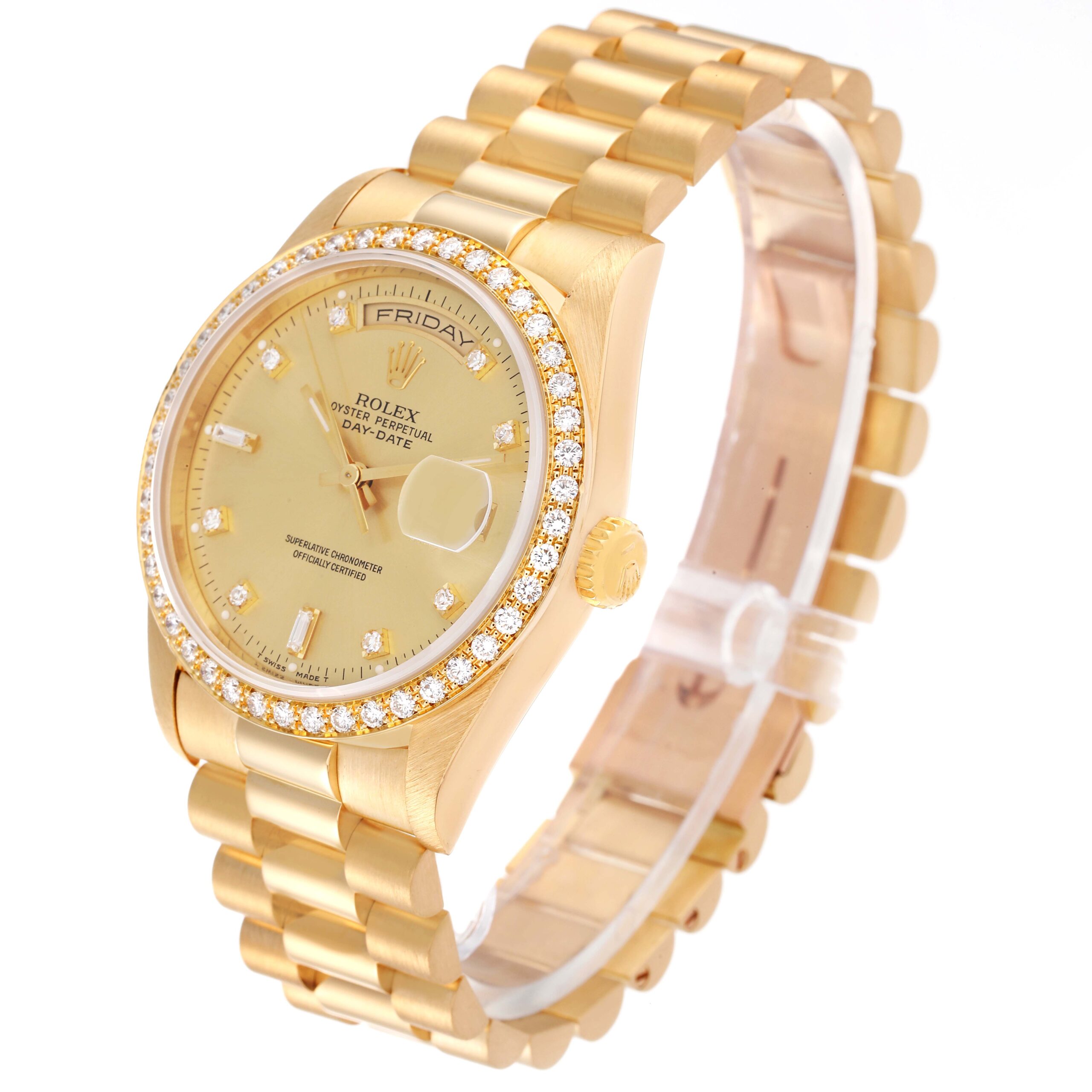Rolex President Day Date 36mm Yellow Gold Diamond Mens Watch 18348