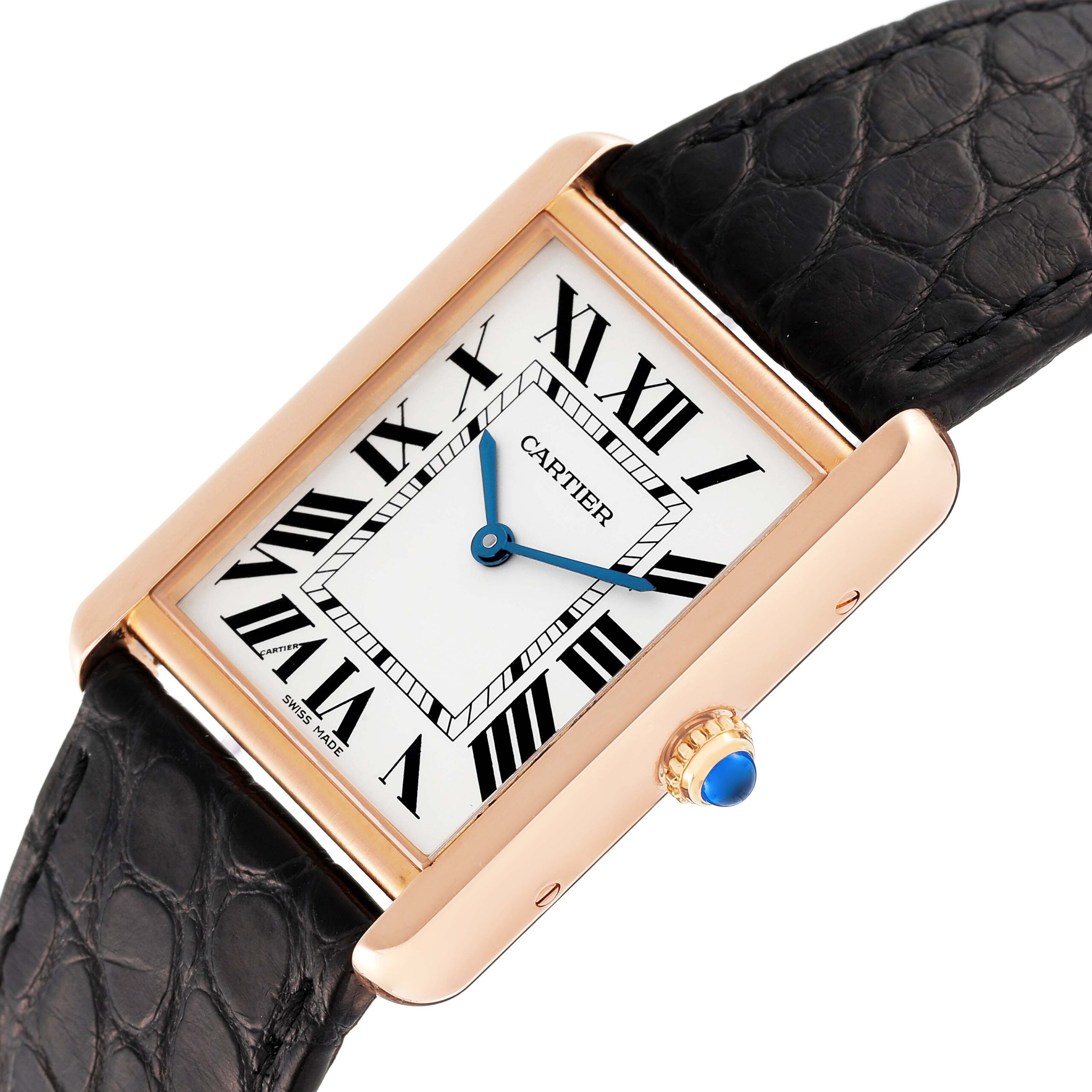 Cartier Tank Solo Large Rose Gold Steel Brown Strap Mens Watch W5200025