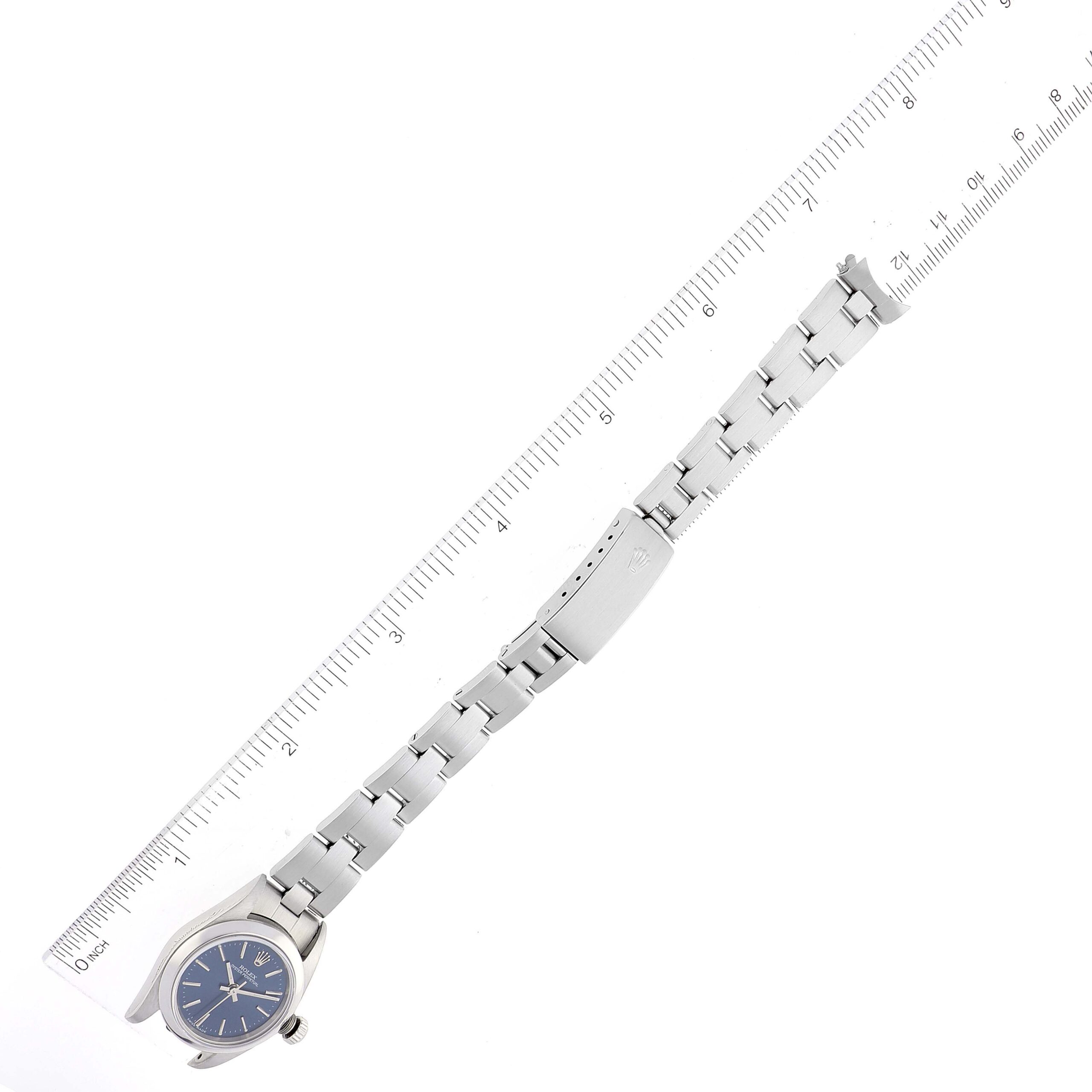 Rolex Oyster Perpetual 24mm Blue Dial Steel Ladies Watch 76080 Box Papers