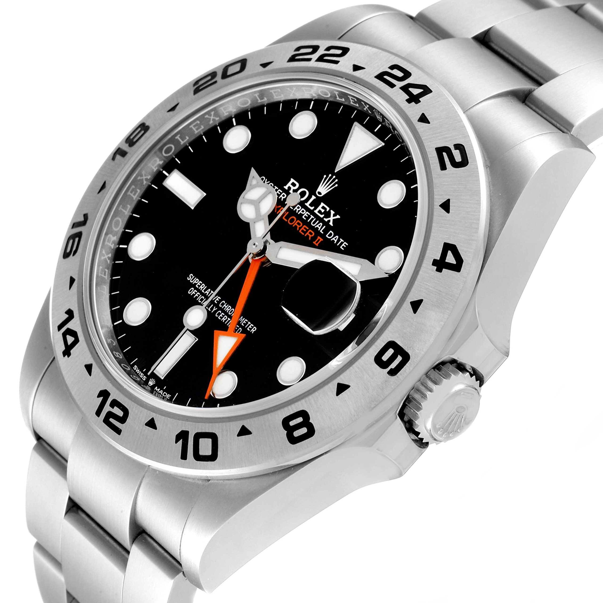 Rolex Explorer II 42 Black Dial Orange Hand Steel Watch 226570 Box Card