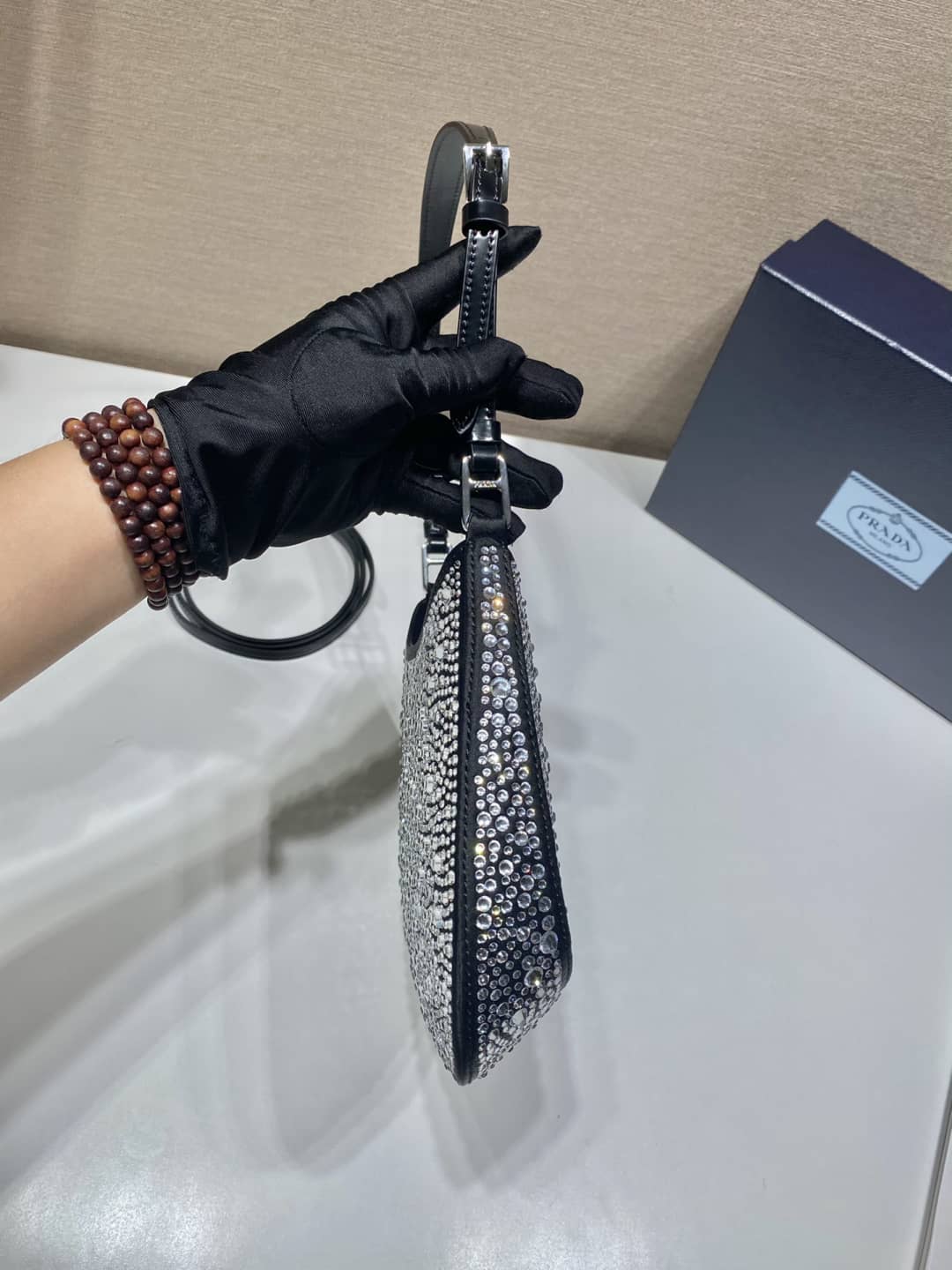 Replica Pradas Cleo Satin Bag With Appliqusin In Wisteria