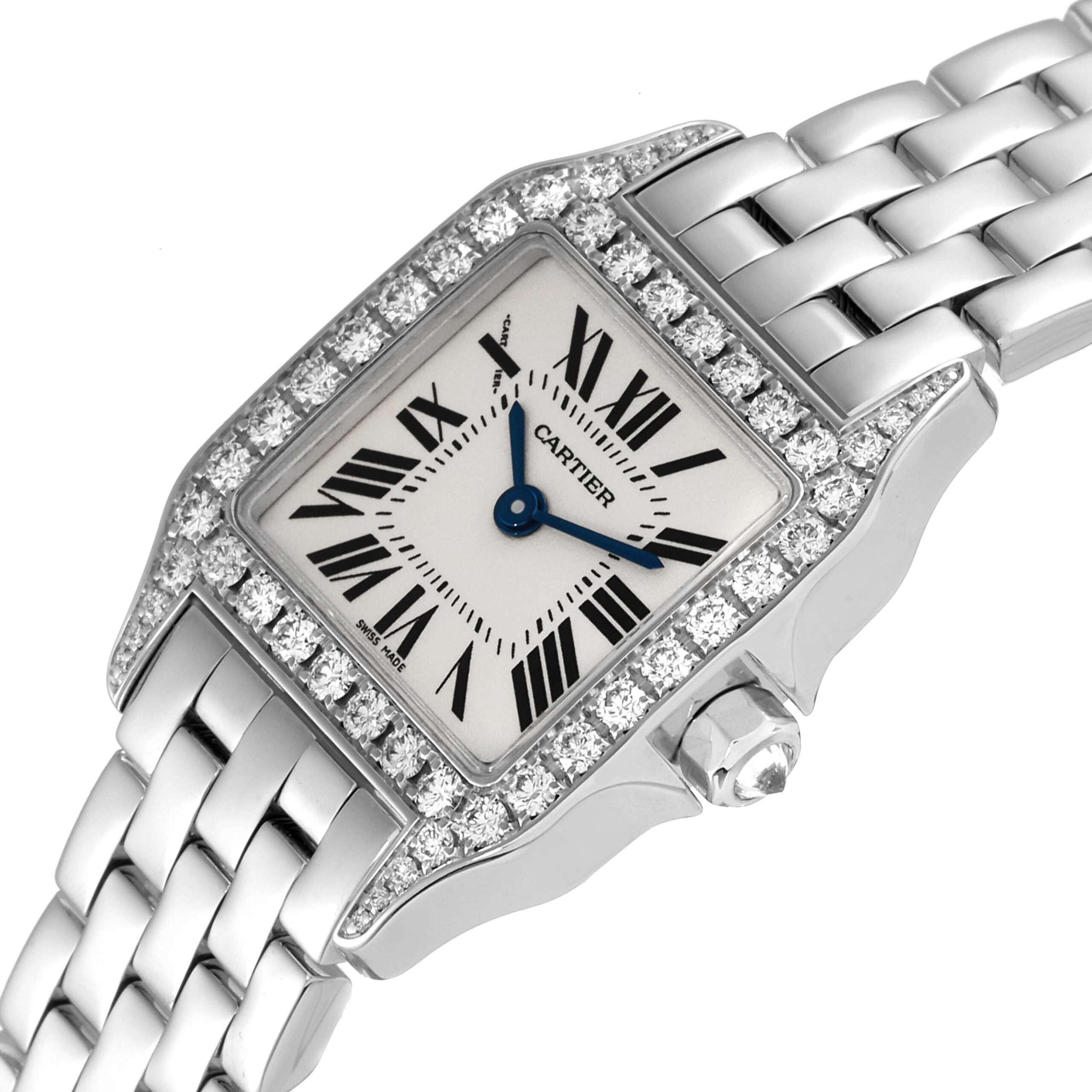 Cartier Santos Demoiselle White Gold Diamond Ladies Watch WF9003Y8 Box Papers