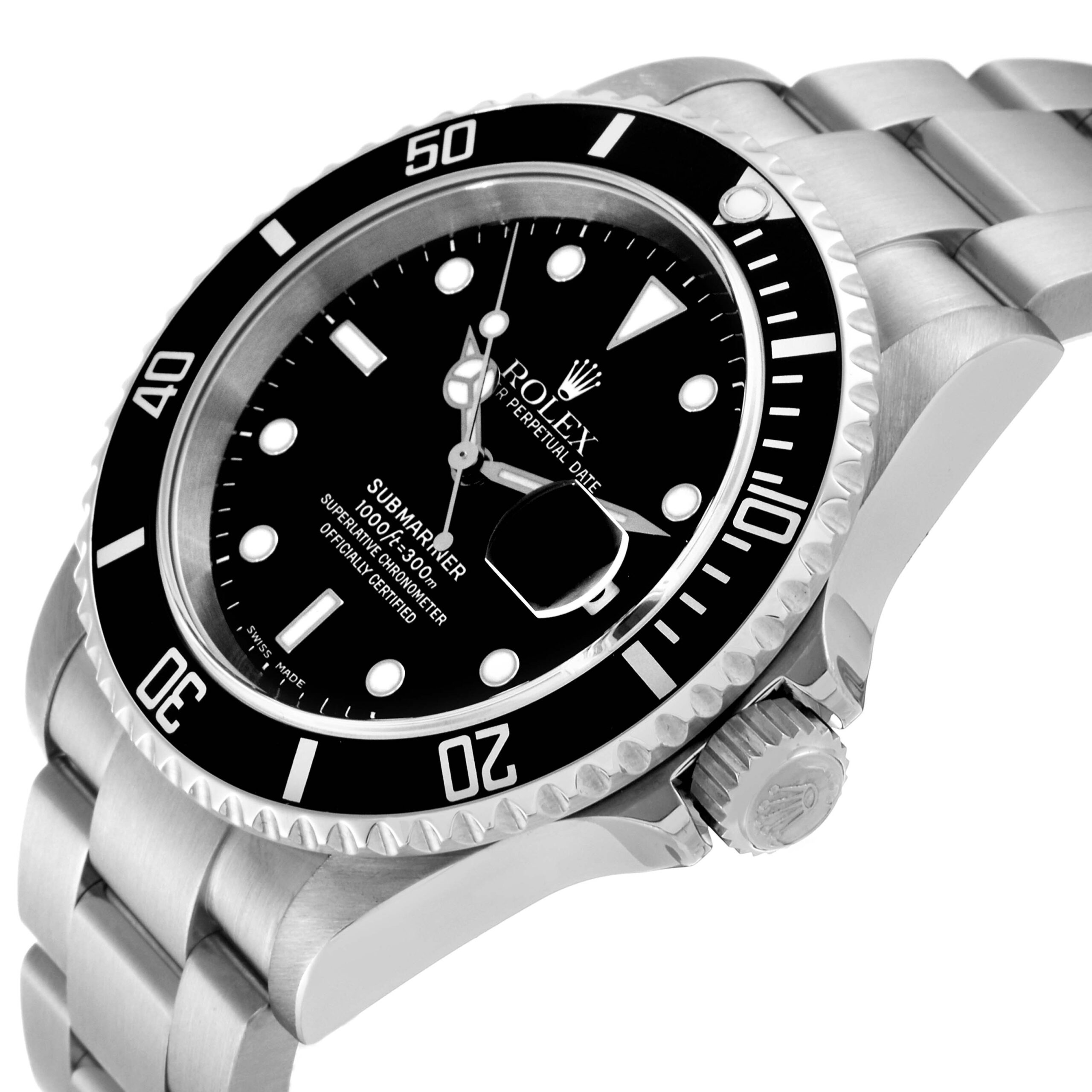 Rolex Submariner Date Black Dial Steel Mens Watch 16610 Box Papers