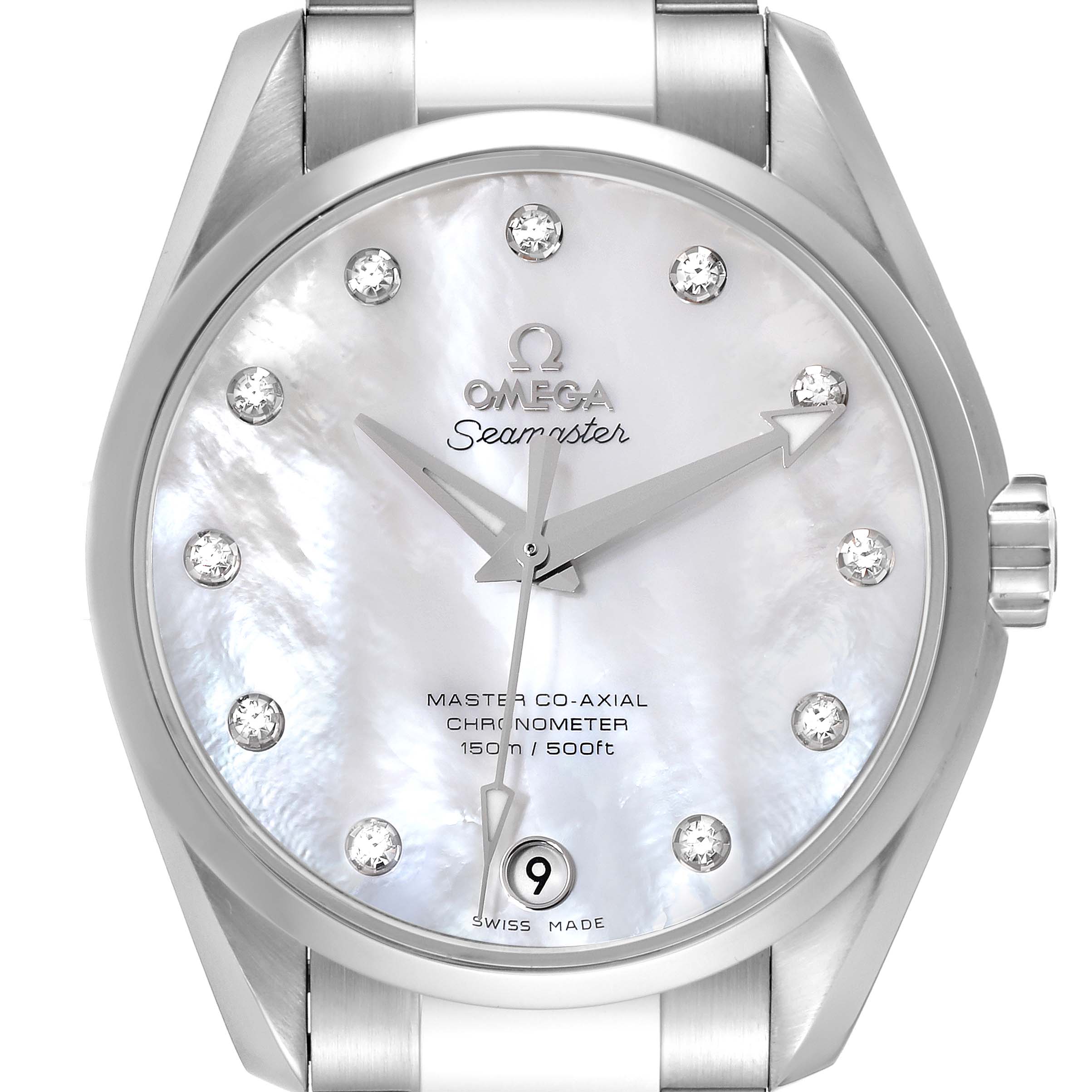 Omega Aqua Terra Steel Mother of Pearl Diamond Mens Watch 231.10.39.21.55.002 Box Card