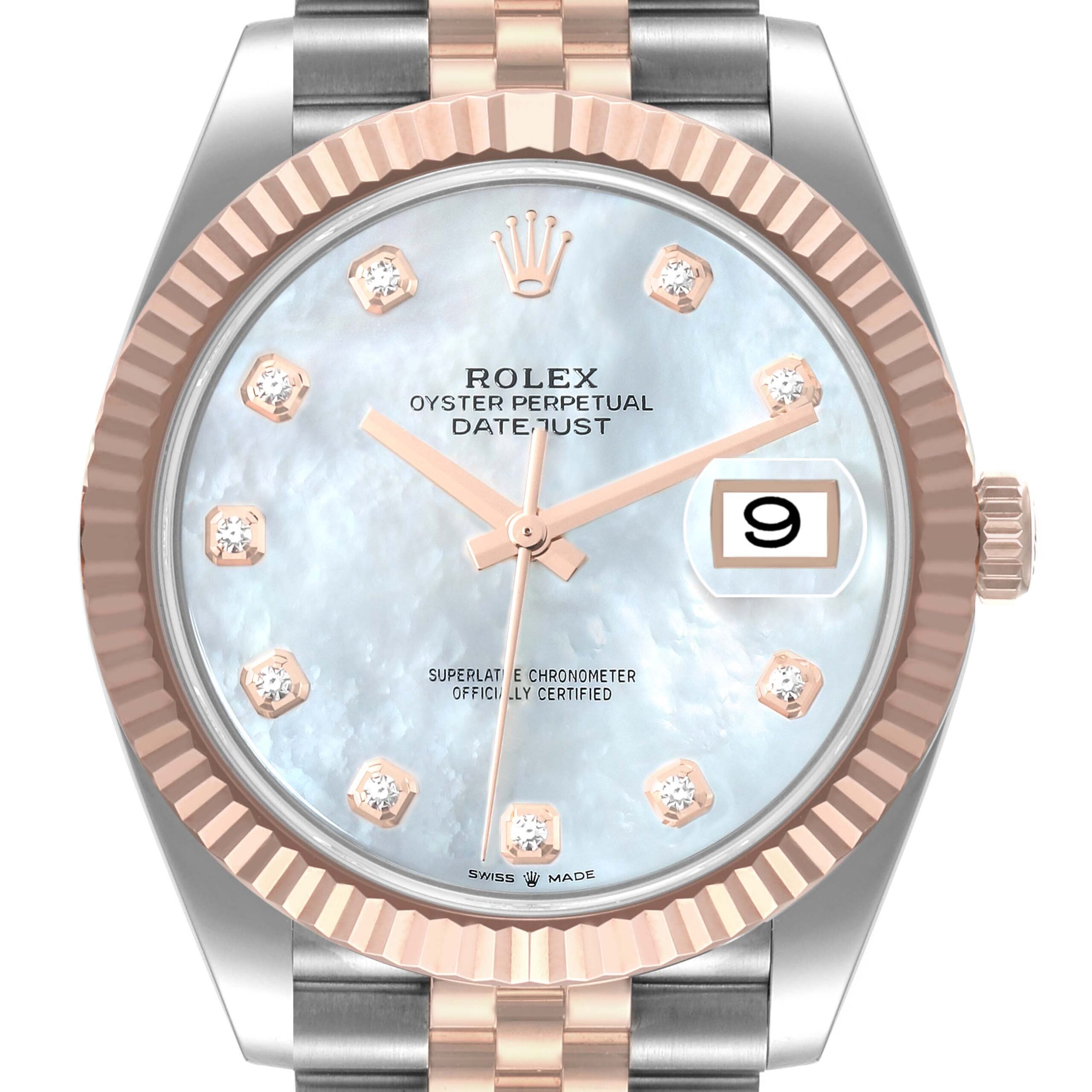 Rolex Datejust 41 Steel Everose Gold MOP Diamond Dial Mens Watch 126331 Unworn