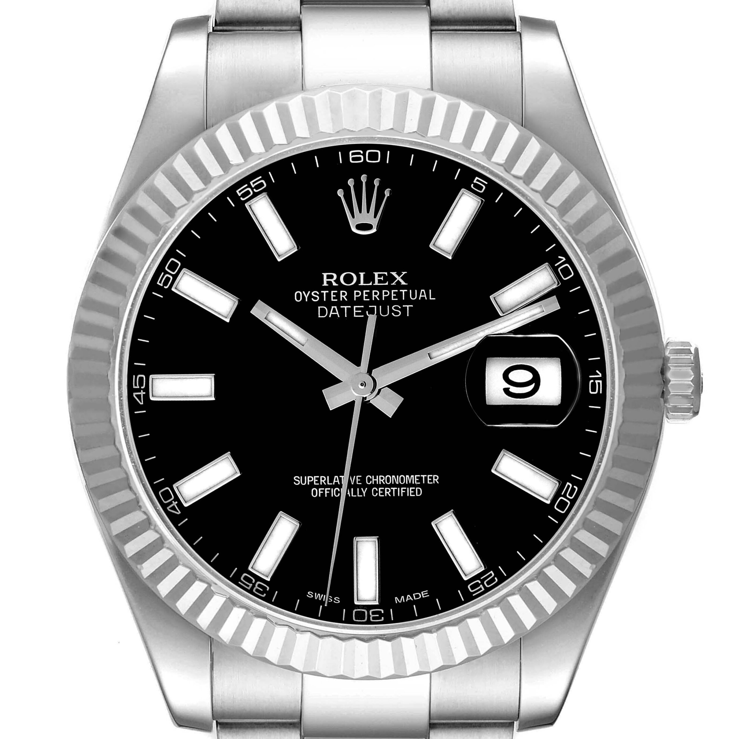 Rolex Datejust II 41 Steel White Gold Black Dial Mens Watch 116334 Box Card