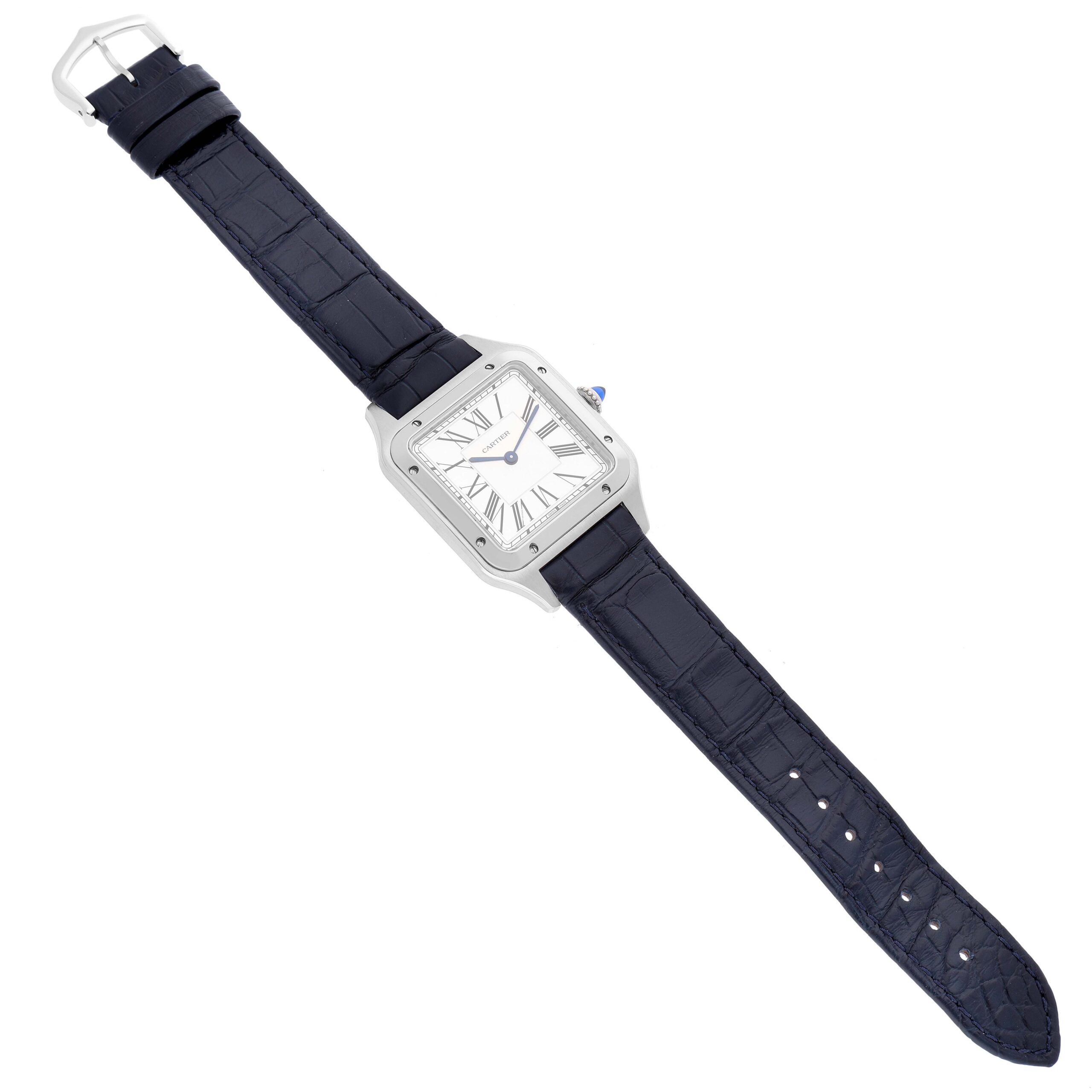 Cartier Santos Dumont Large Black Strap Steel Mens Watch WSSA0022 Box Card