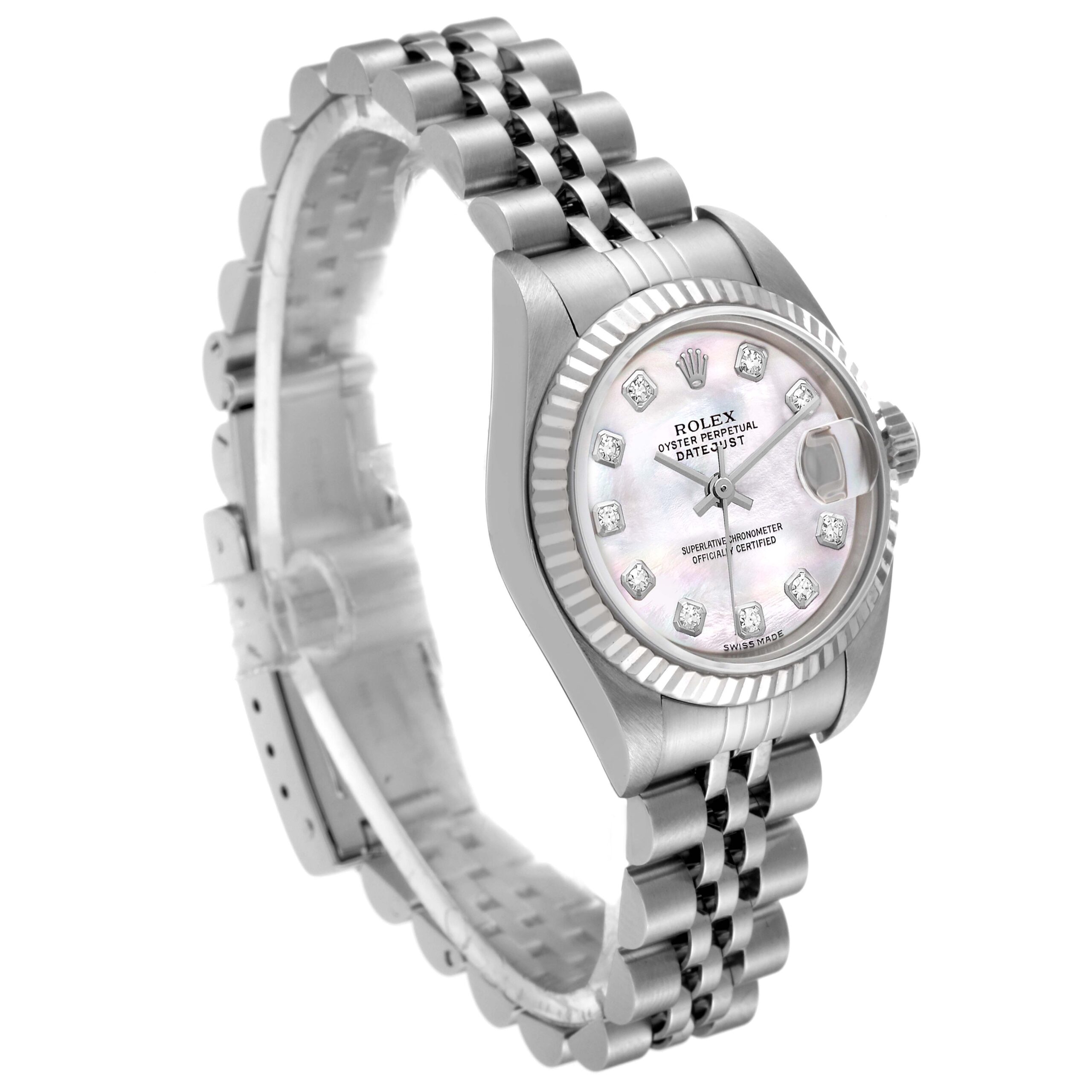 Rolex Datejust Steel White Gold Mother of Pearl Diamond Ladies Watch 79174