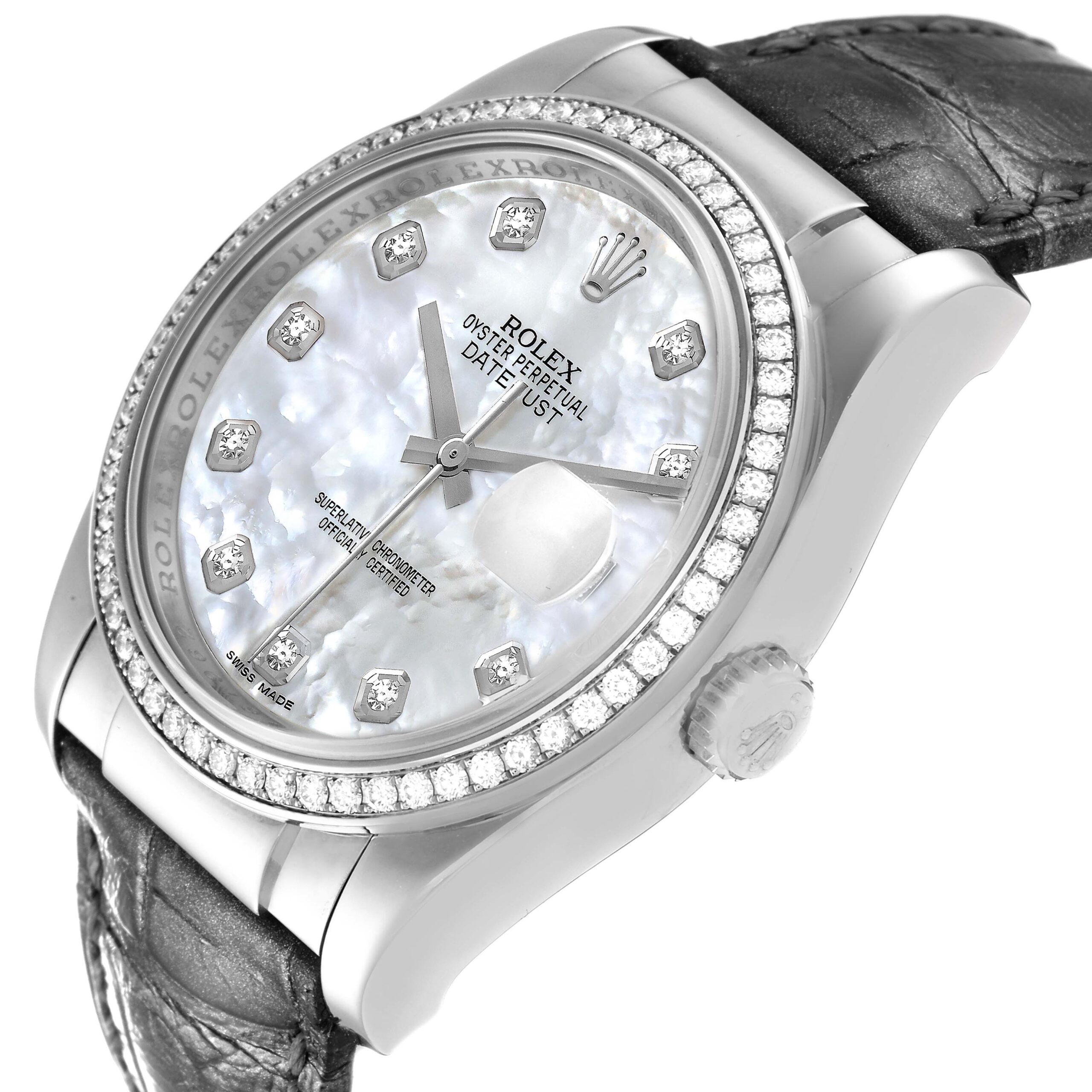 Rolex Datejust White Gold Mother of Pearl Dial Diamond Mens Watch 116189