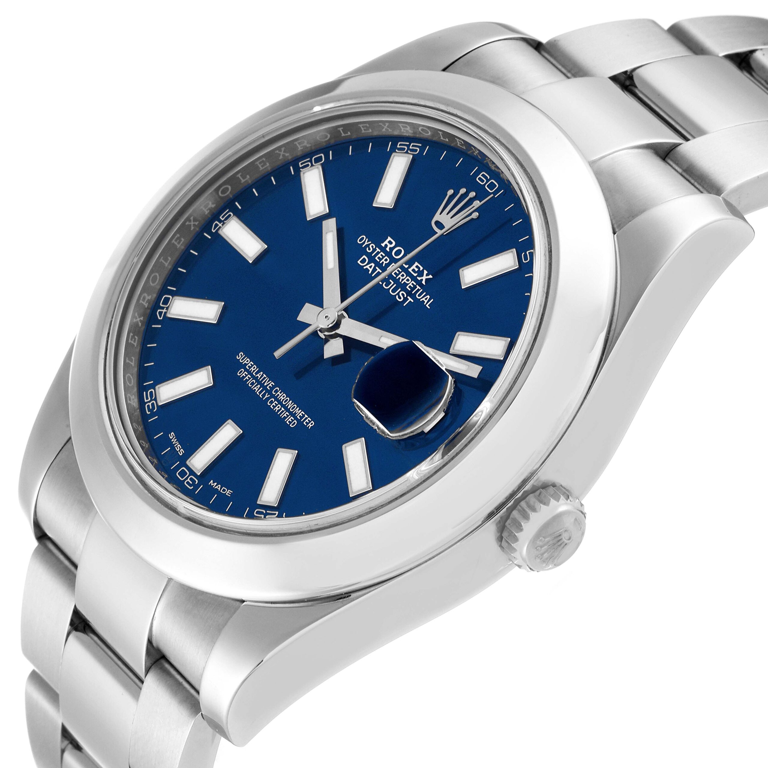 Rolex Datejust II Blue Baton Dial Steel Mens Watch 116300 Box Card