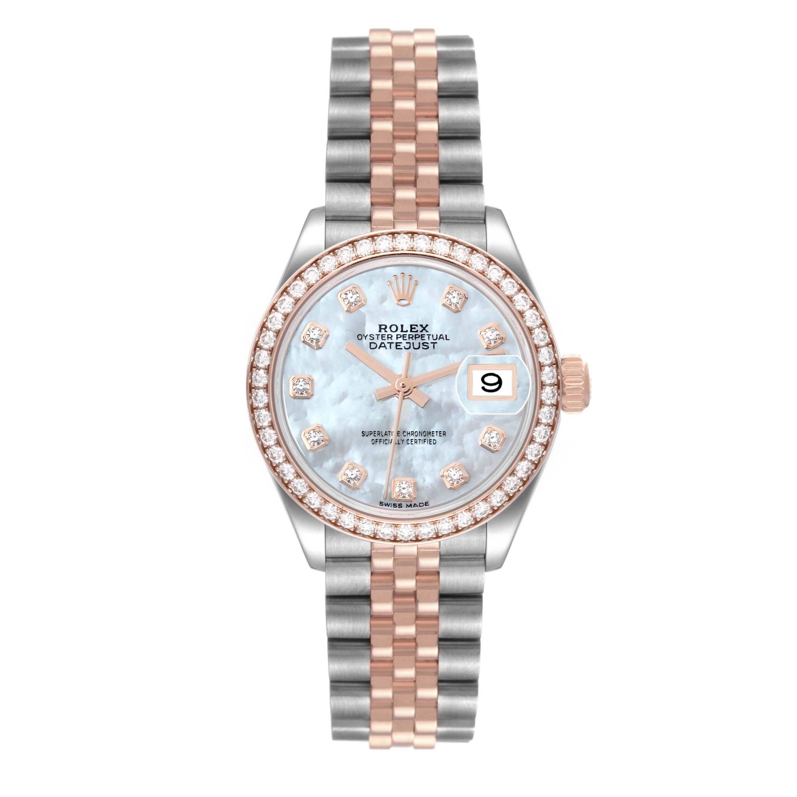 Rolex Datejust Steel Everose Gold MOP Diamond Dial Ladies Watch 279381 Box Card