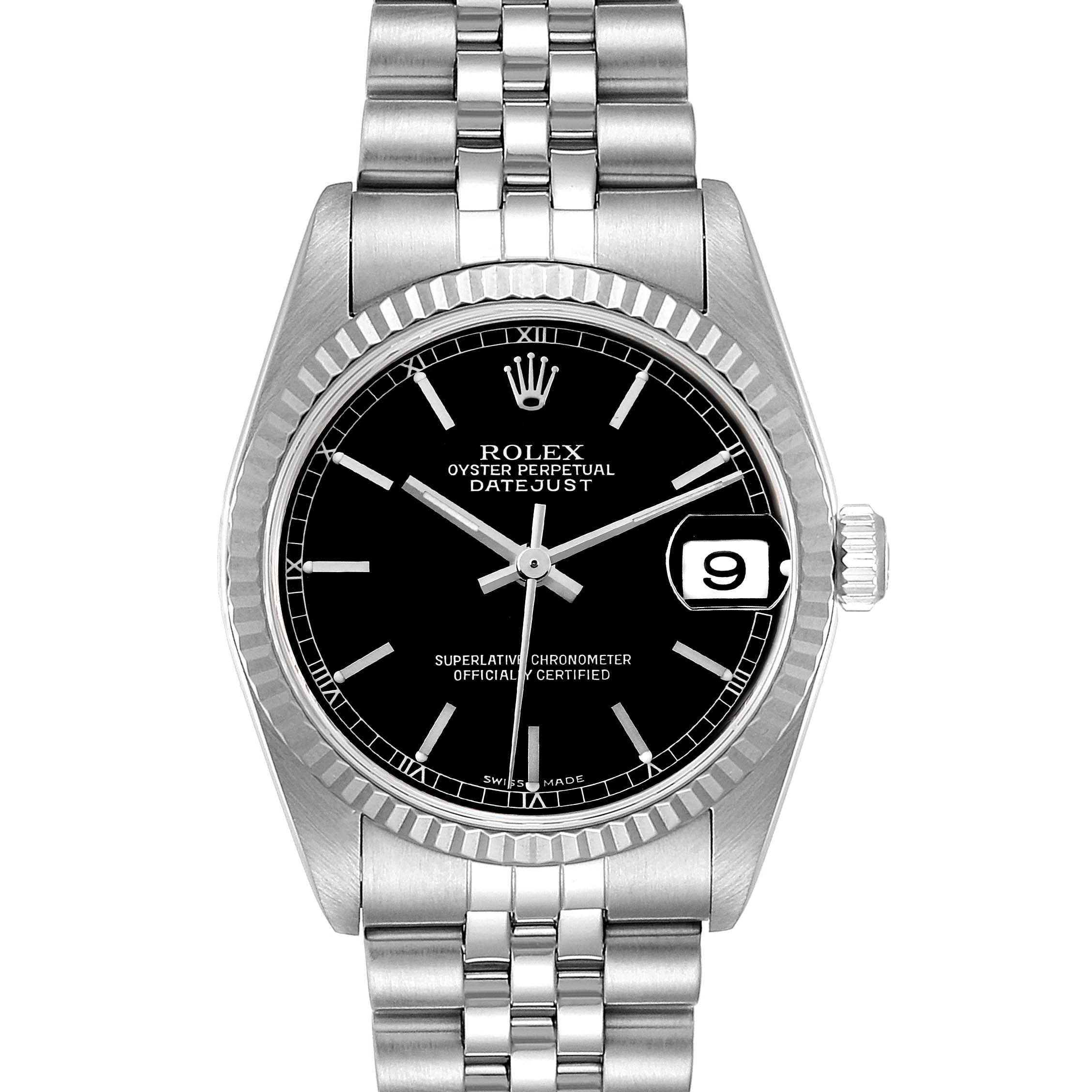 Rolex Datejust Midsize Steel White Gold Black Dial Ladies Watch 78274
