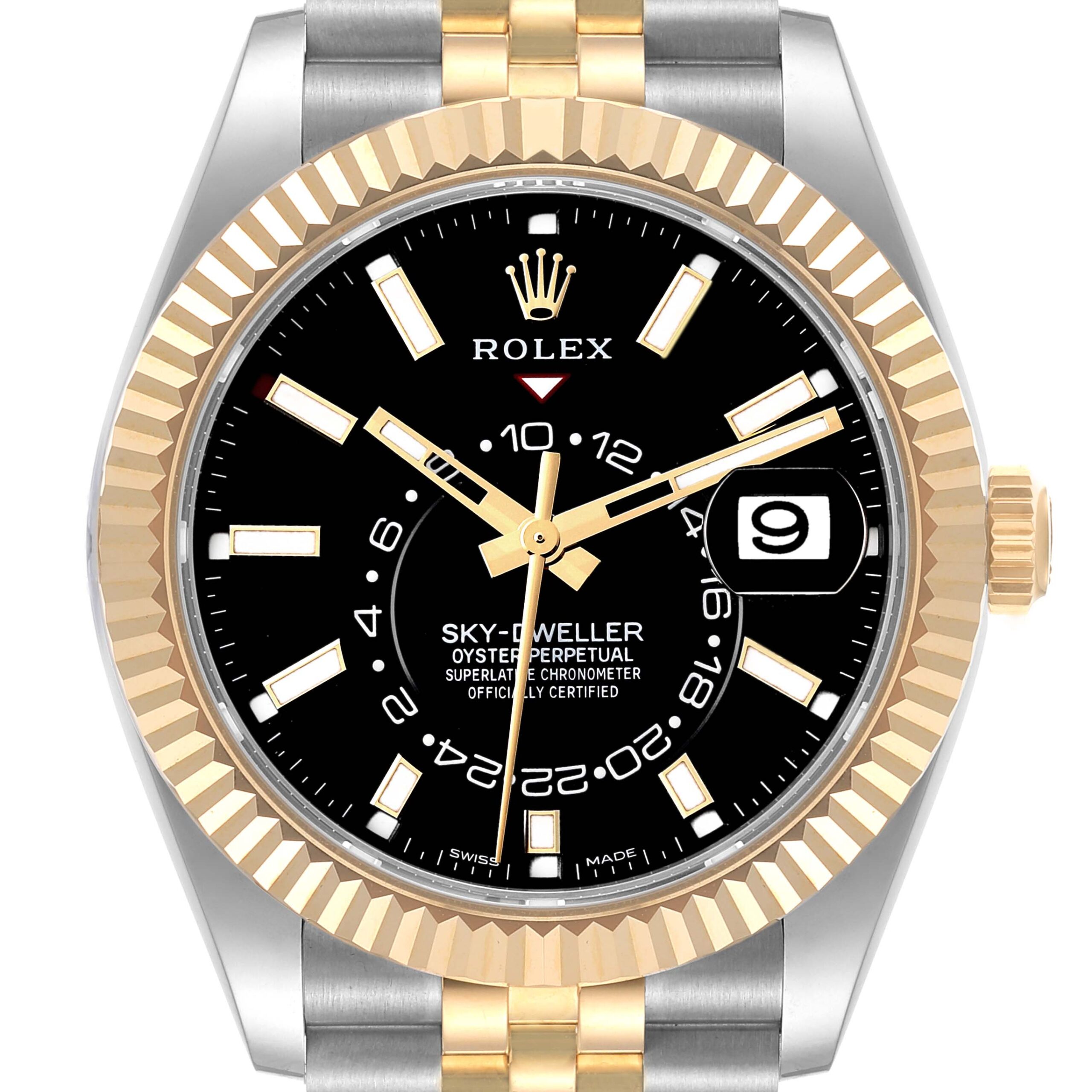 Rolex Sky Dweller Steel Yellow Gold Black Dial Mens Watch 326933 Unworn