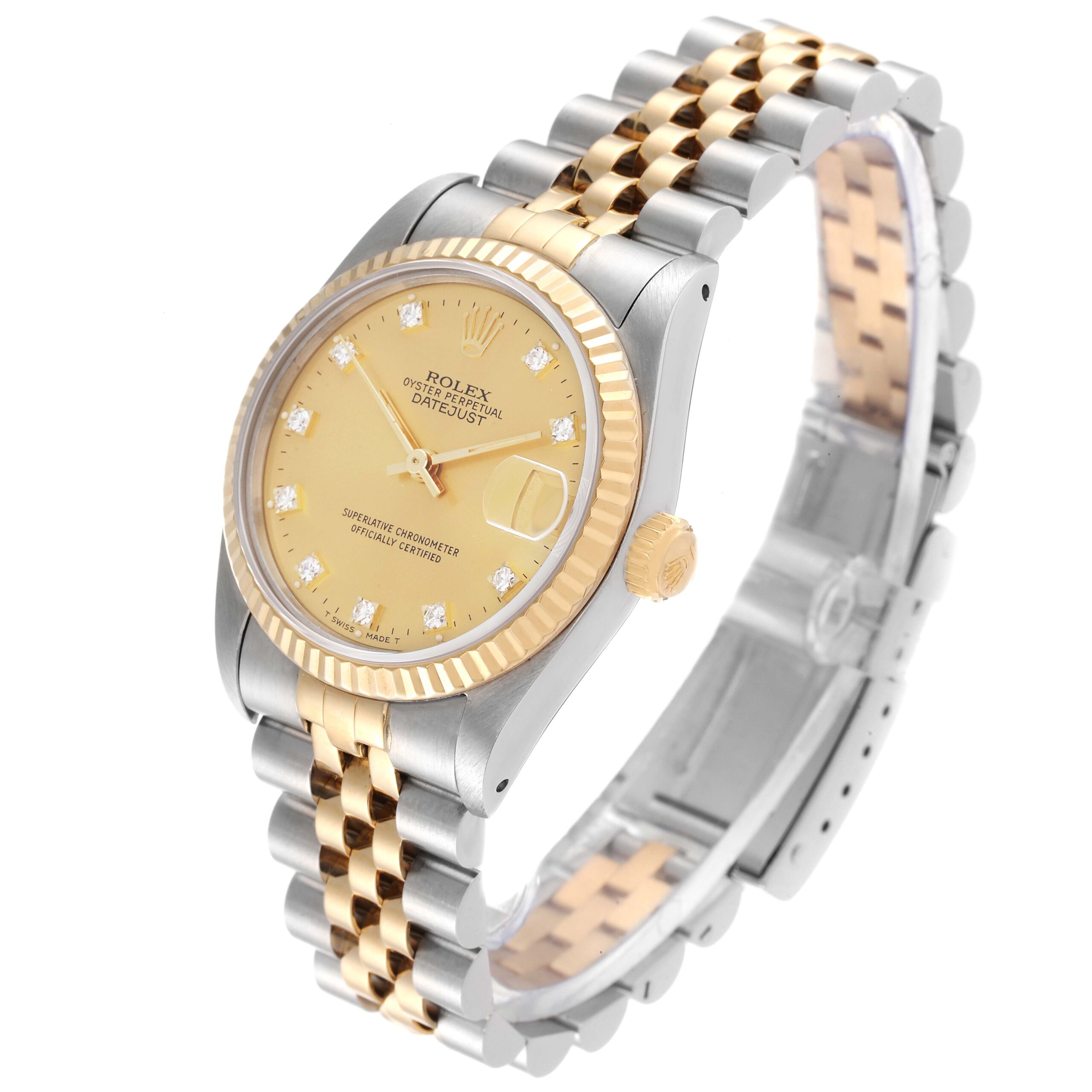 Rolex Datejust Midsize Steel Yellow Gold Diamond Dial Ladies Watch 68273
